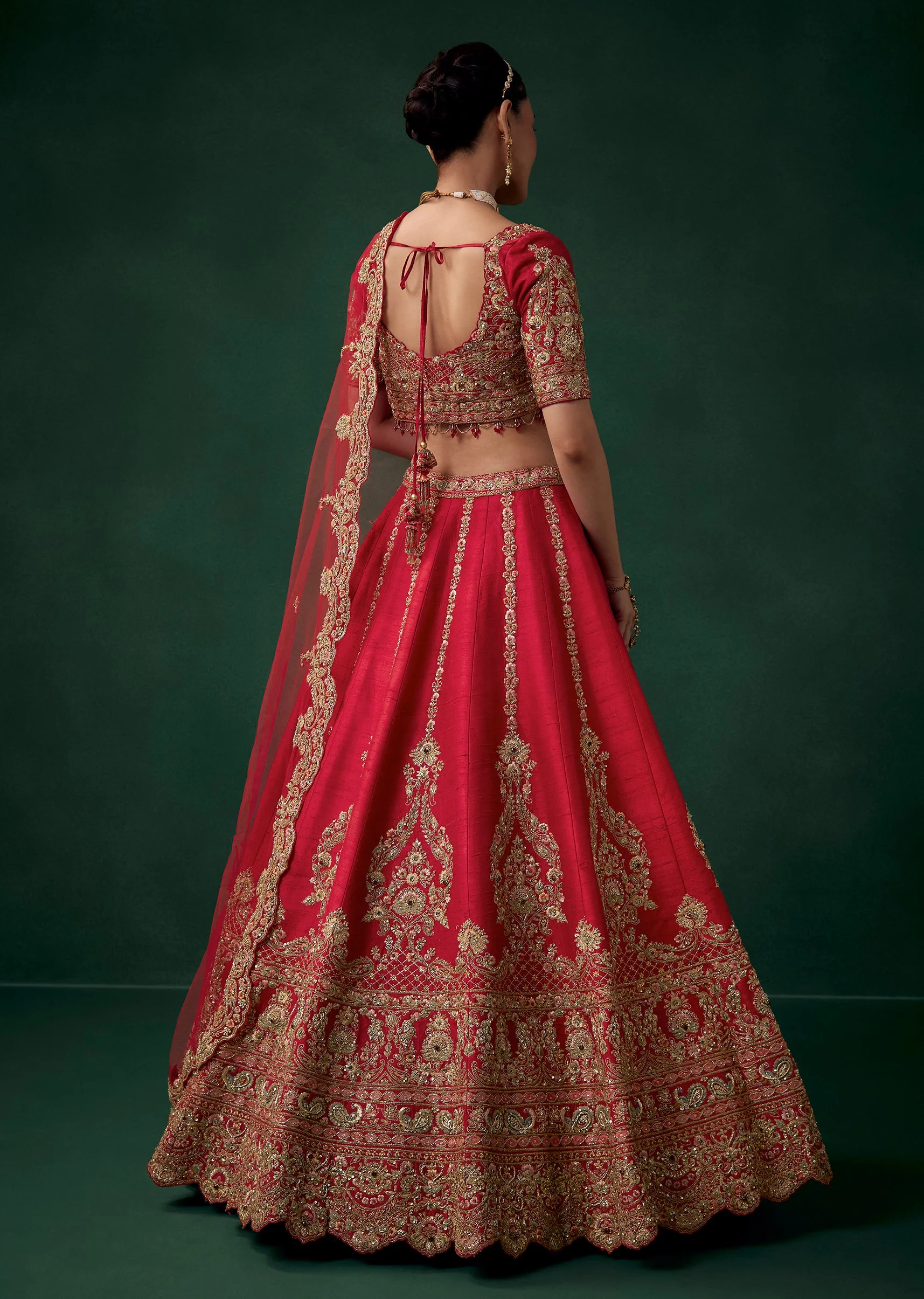 Red Sequin Work Bridal Lehenga Sets - Image 2
