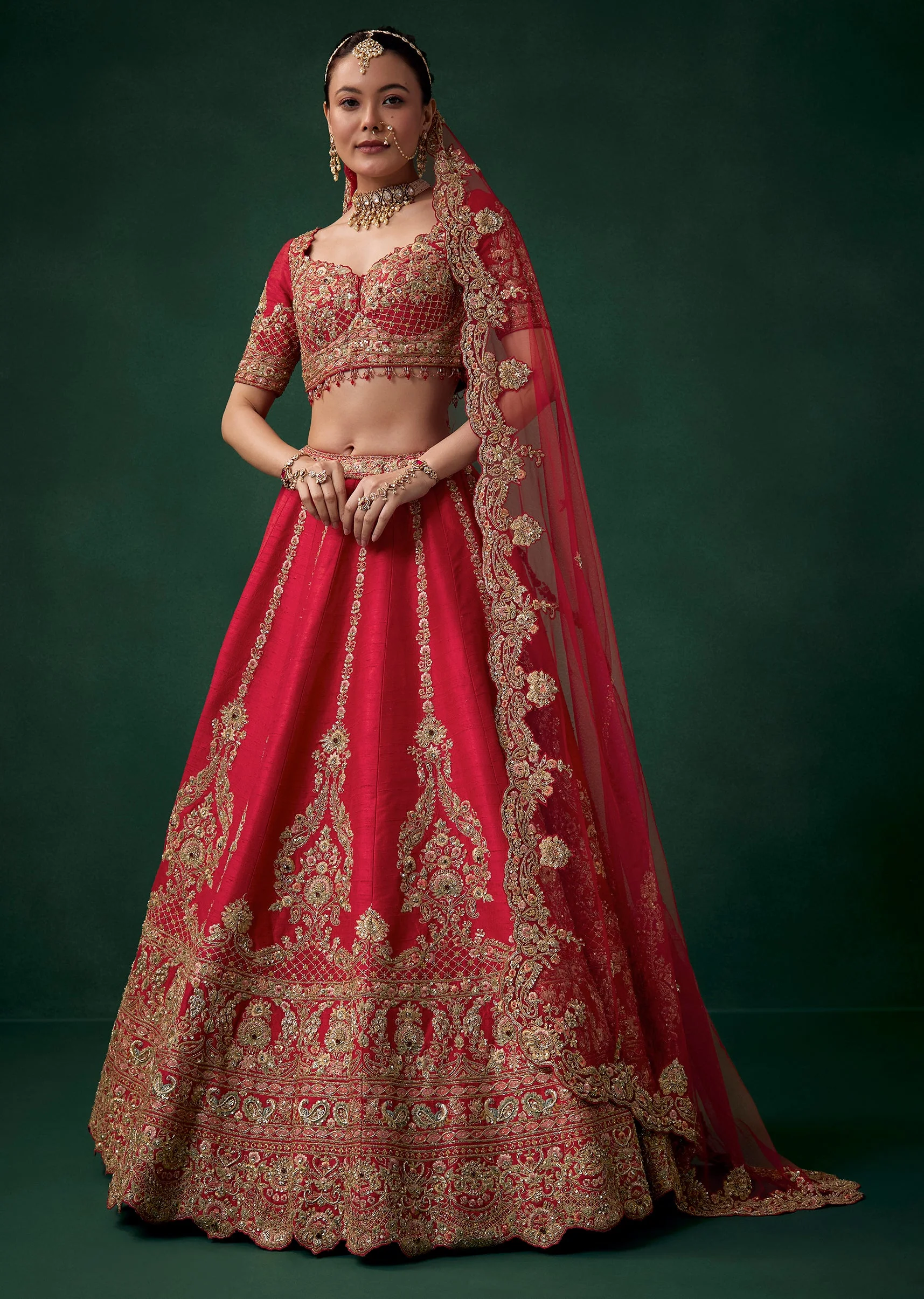 Red Sequin Work Bridal Lehenga Sets - Image 4