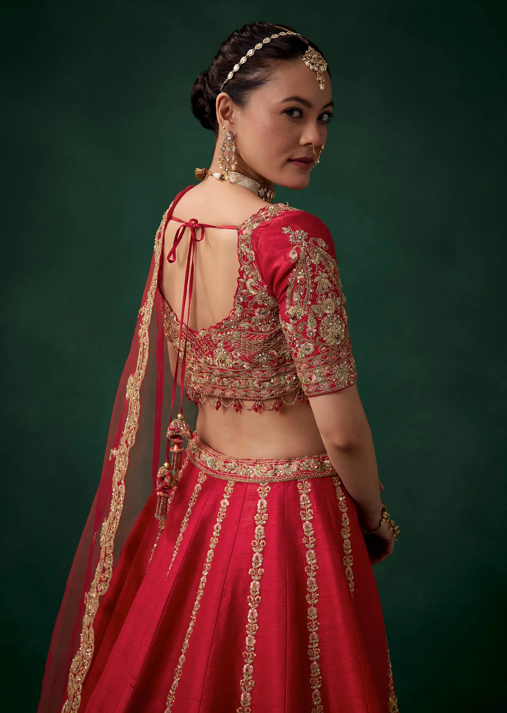 Red Sequin Work Bridal Lehenga Sets - Image 5