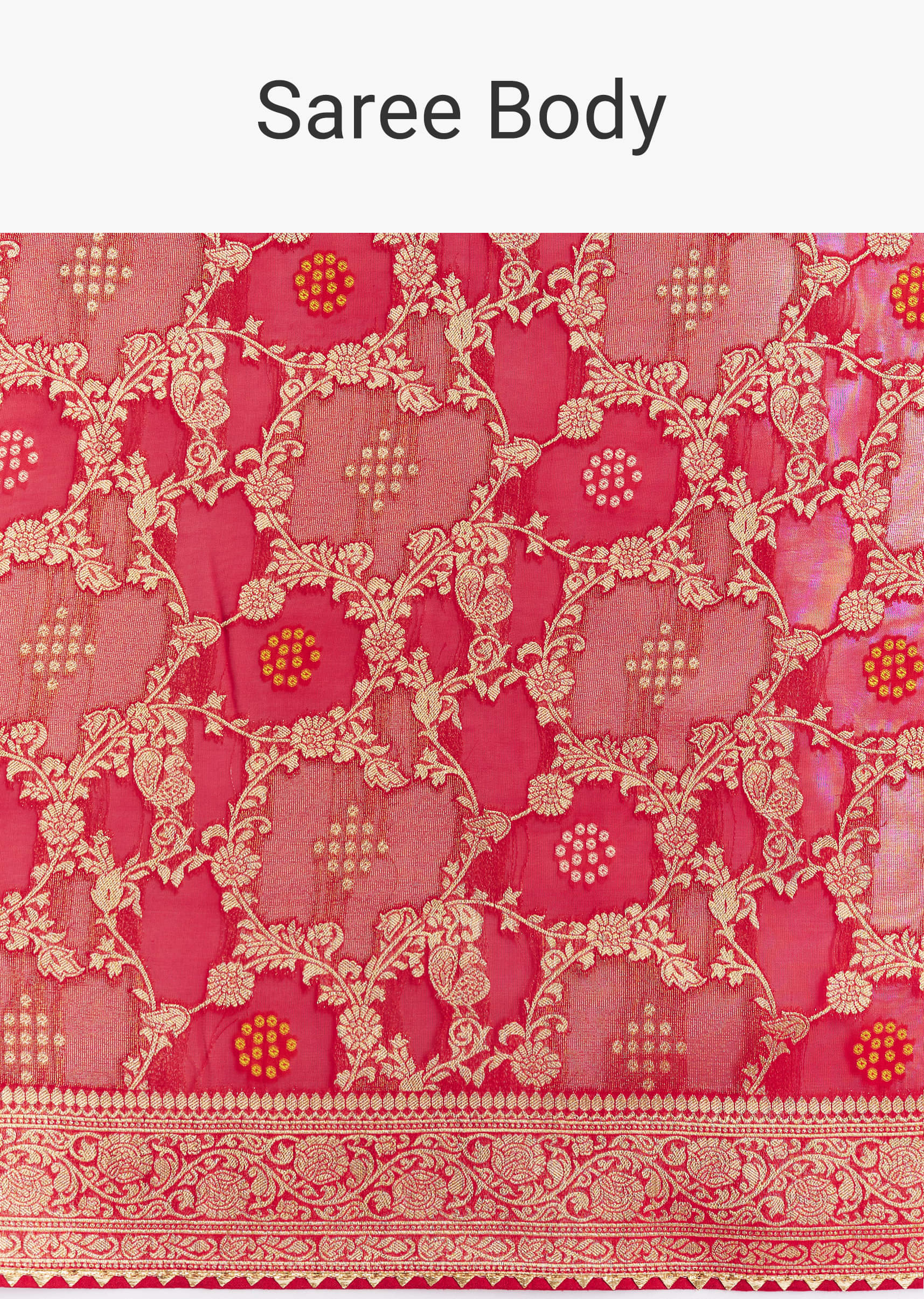 Red Shaded Dola Silk Saree With Zari Jaal Work - Image 9
