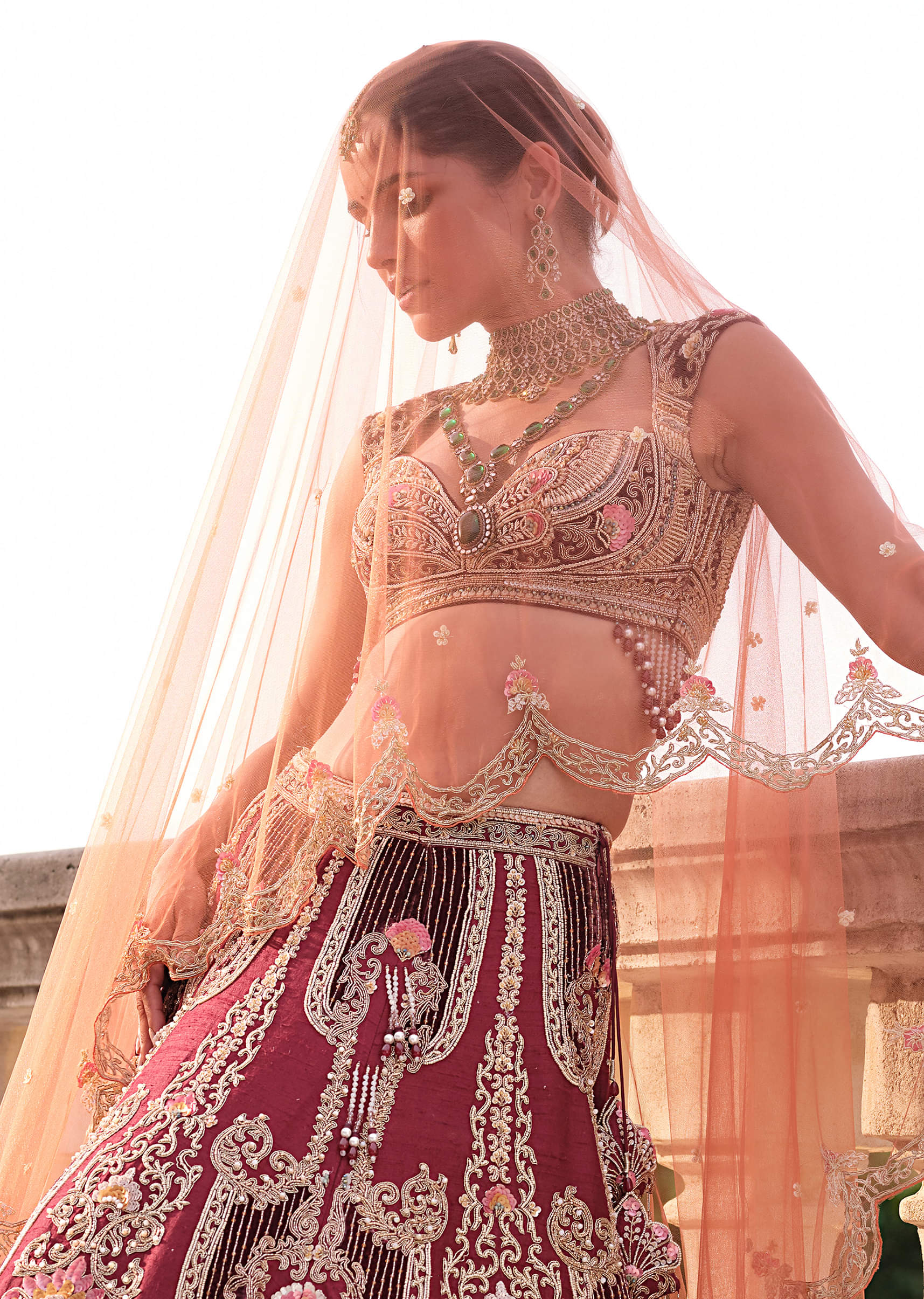 Red Silk Bridal Lehenga With Sequins And Stone Embroidery - Image 2
