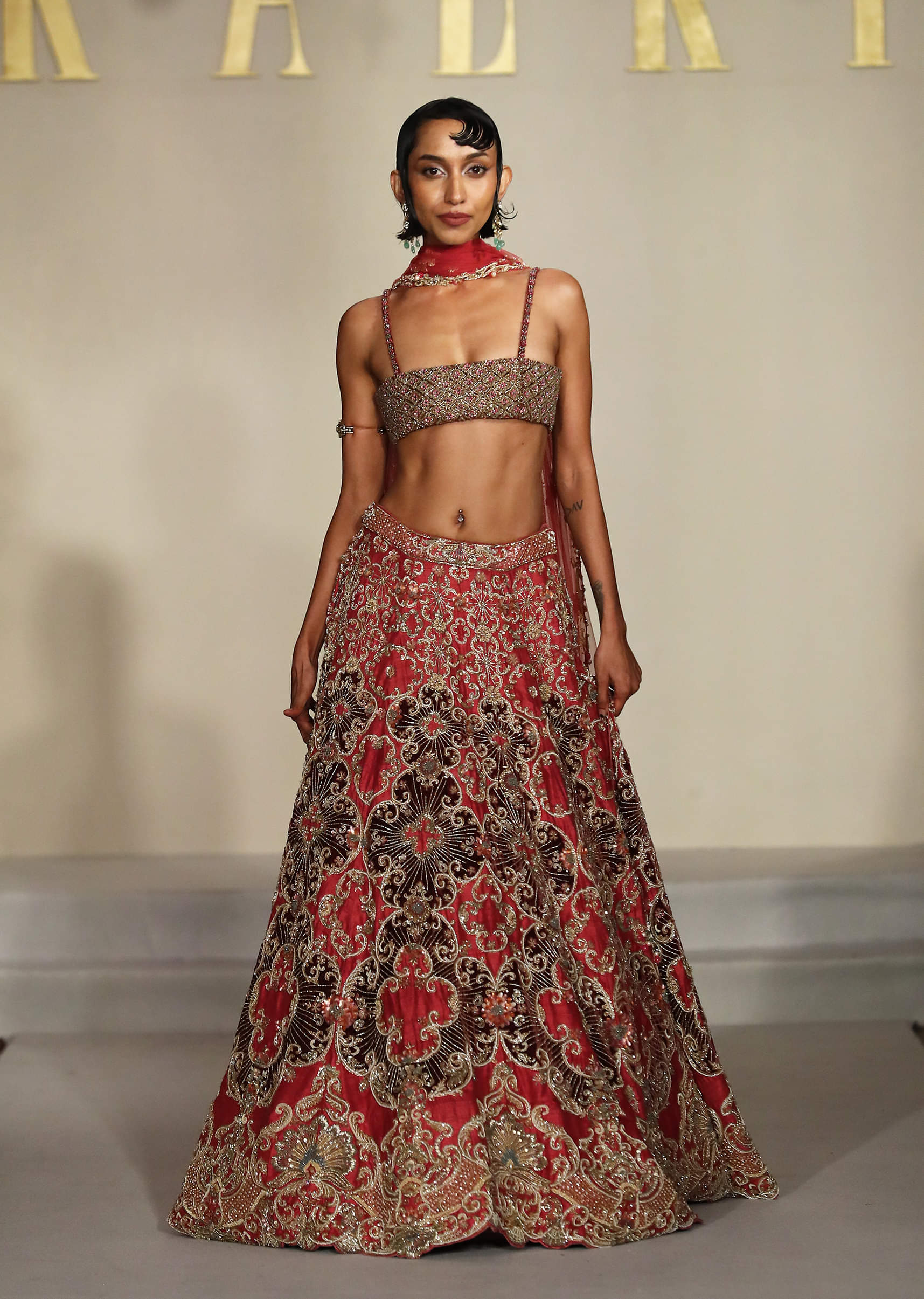 Red Silk Bridal Lehenga With Zardosi And Sequins Embroidery