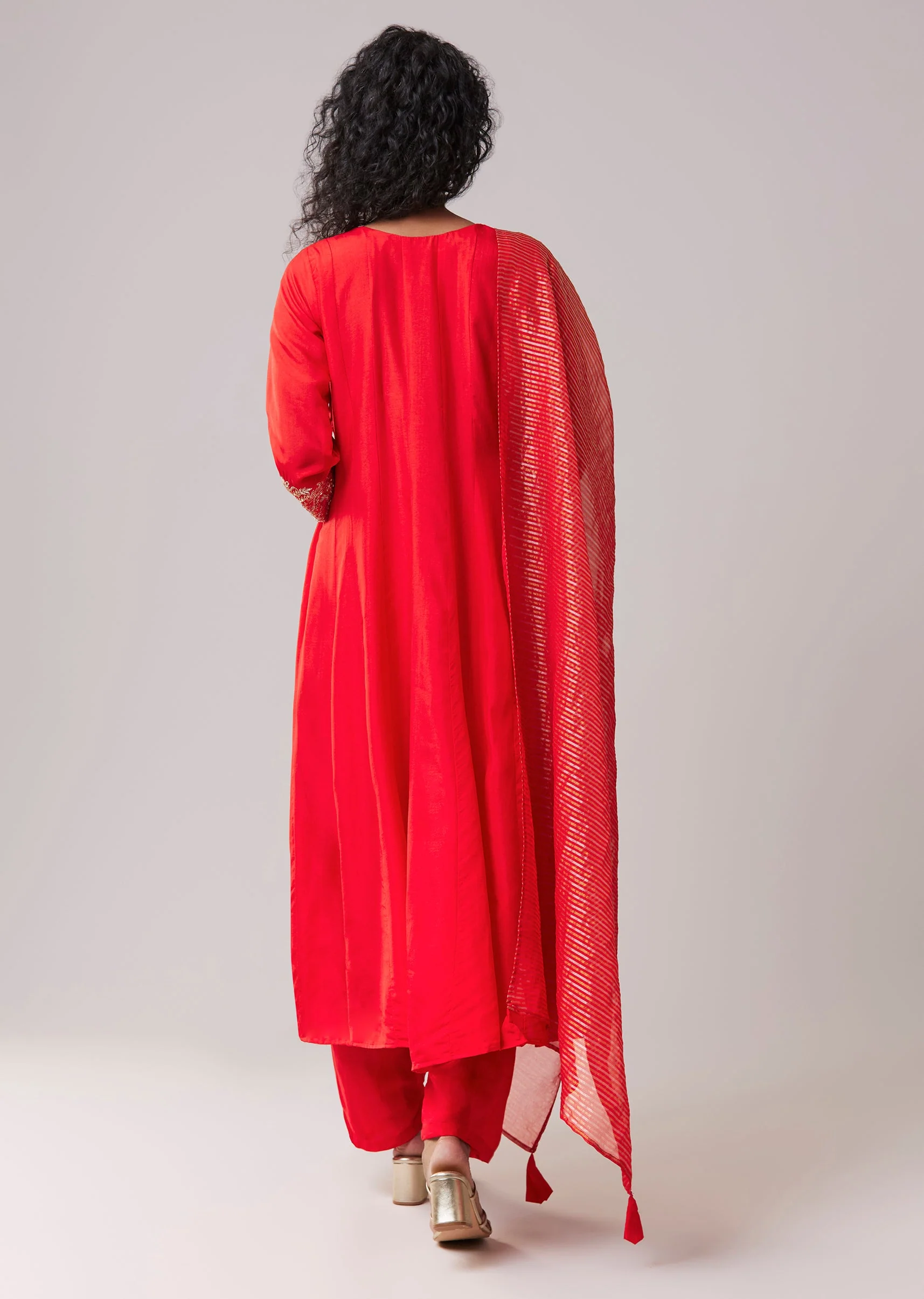 Red Silk Cutdana Work Anarkali Set - Image 5