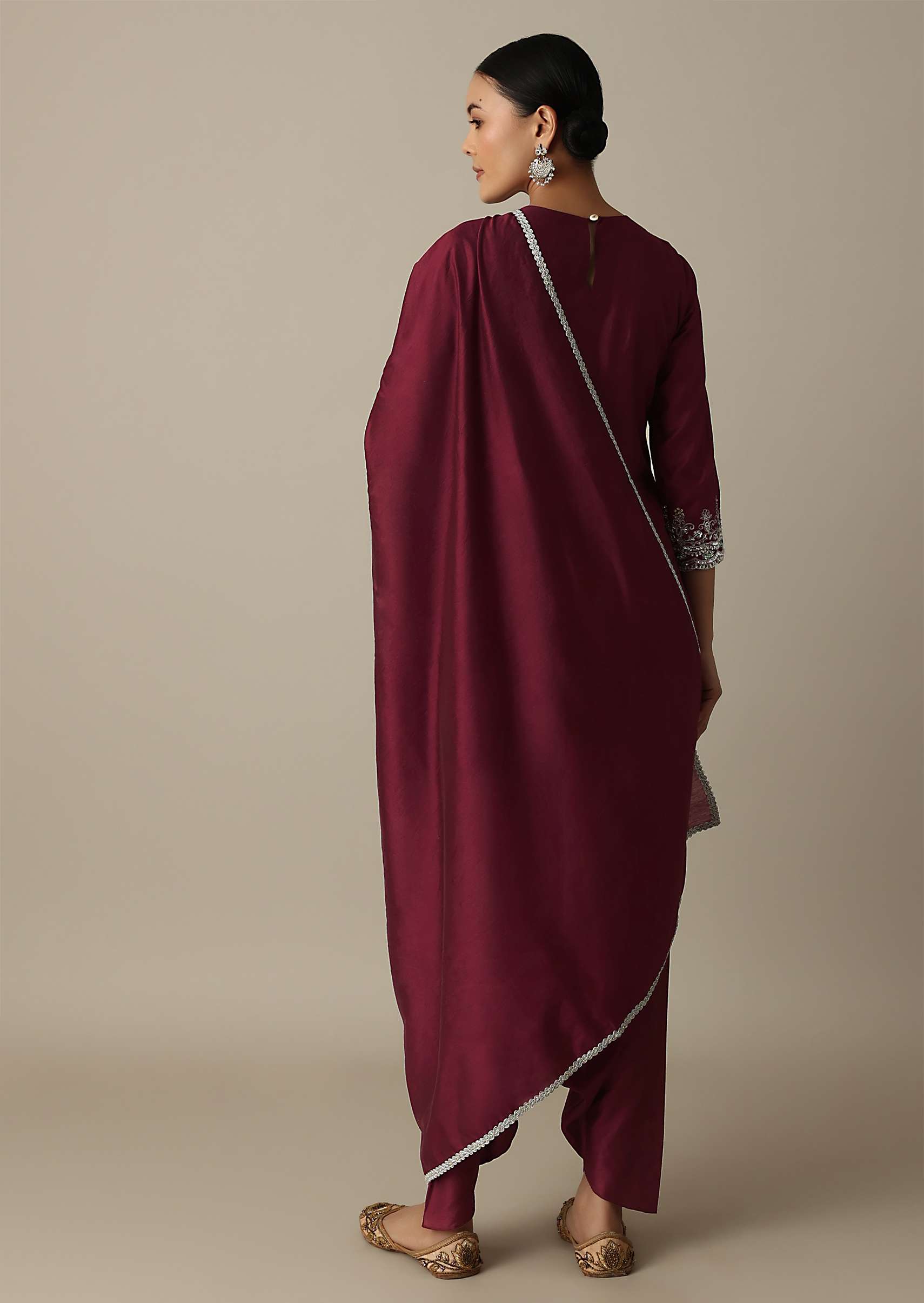 Red Silk Embroidery Kurta Set With Salwar And Dupatta - Image 5