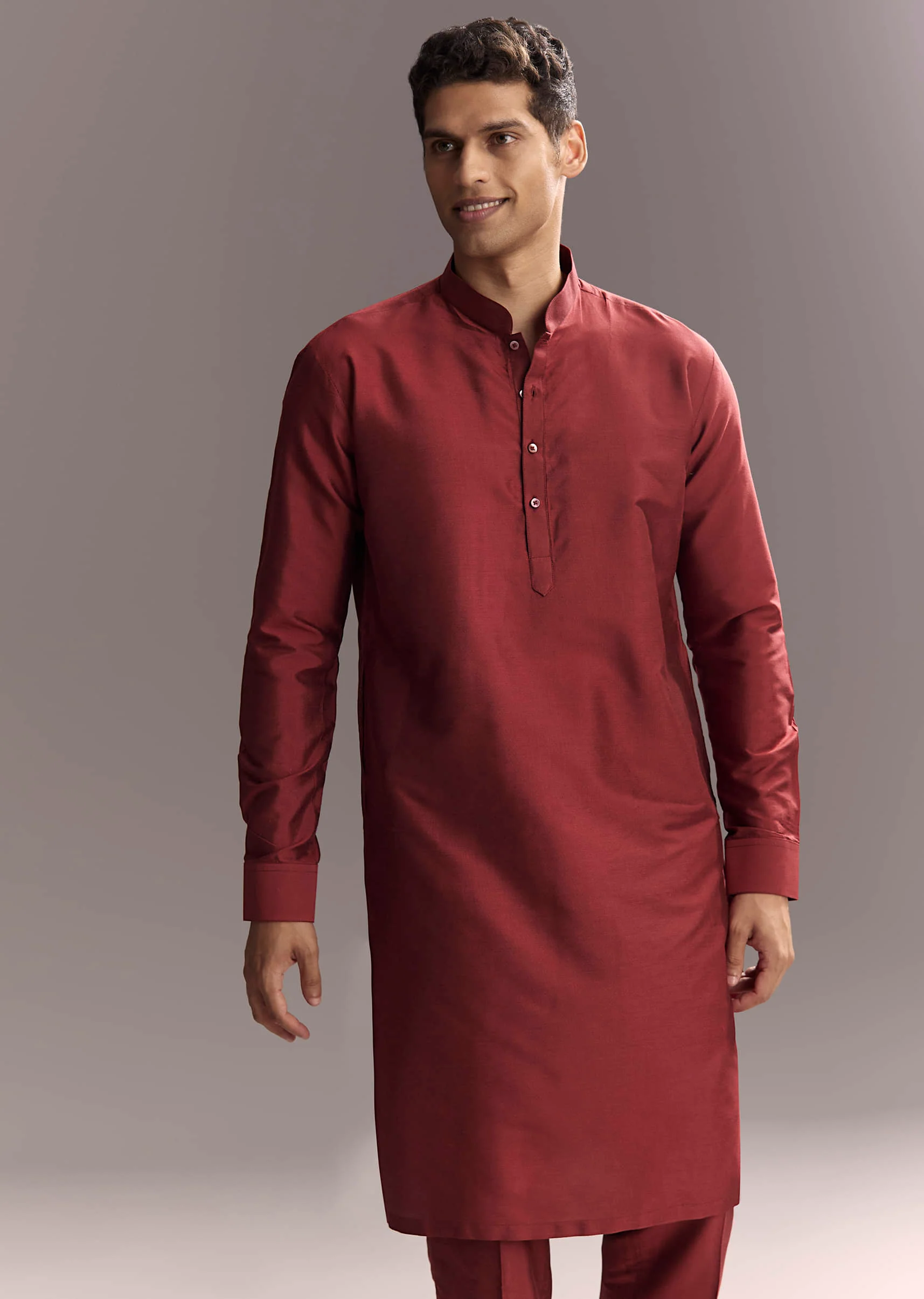 Red Silk Kurta Jacket Set For Men With Hand Block Ajrakh Print - Image 6