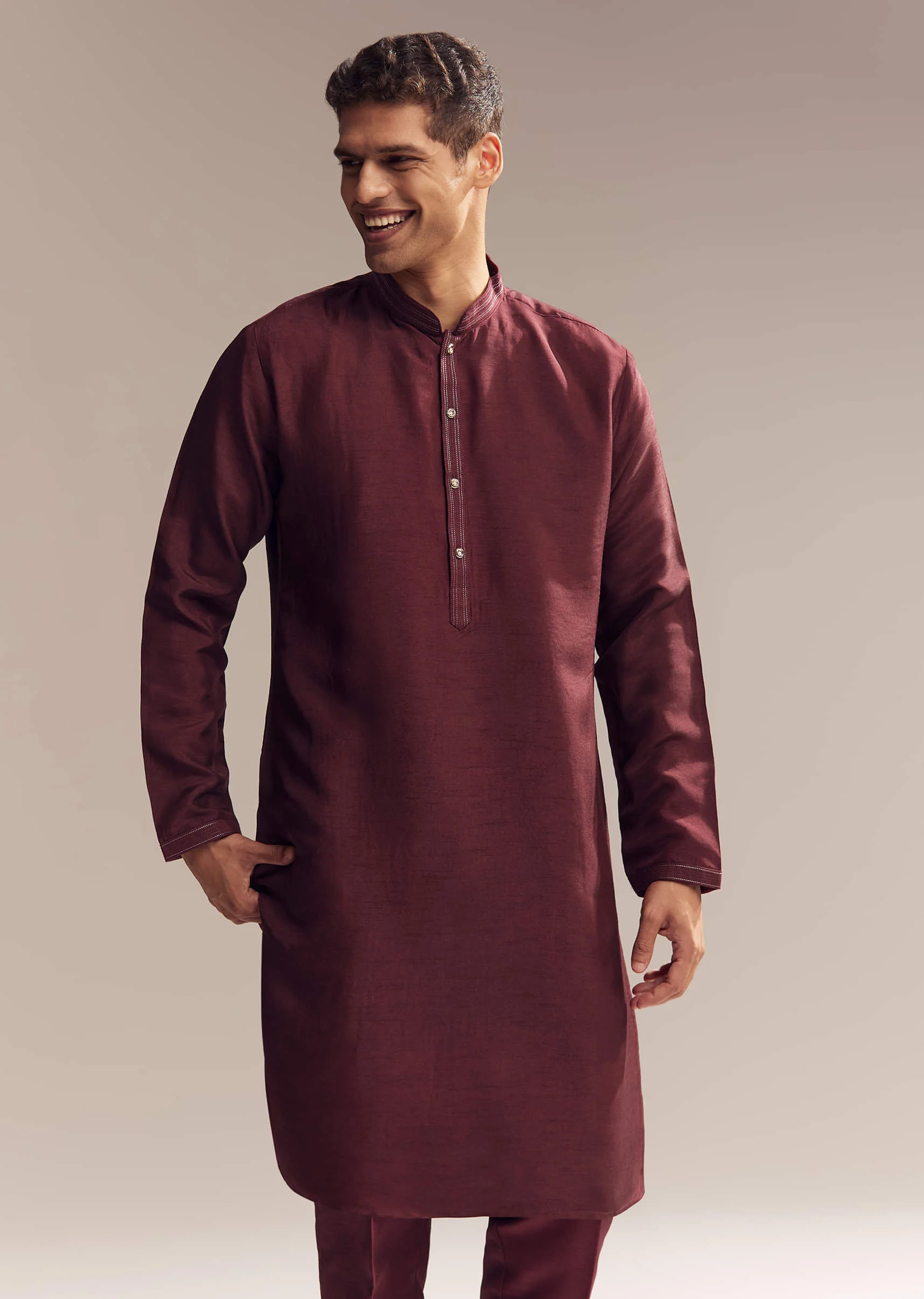 Red Silk Kurta Jacket Set For Men With Heavy Hand Work - Image 6
