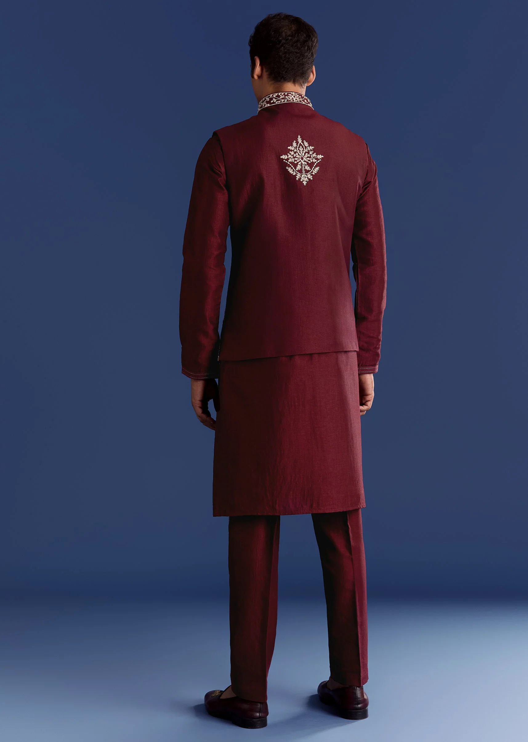 Red Silk Kurta Jacket Set With Thread Work - Image 6