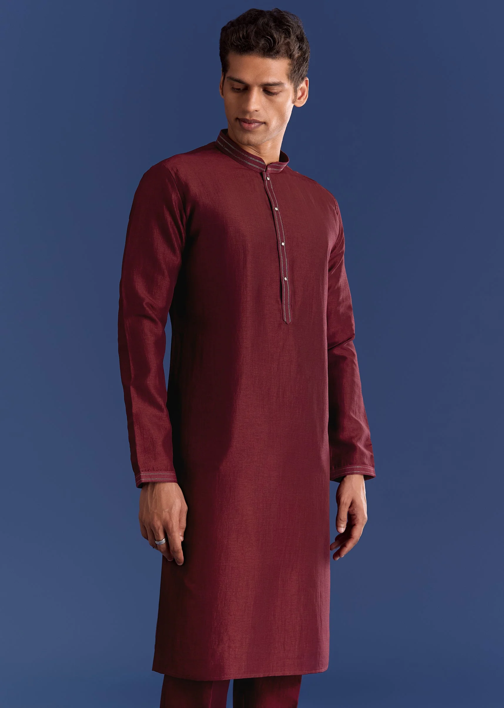 Red Silk Kurta Jacket Set With Thread Work - Image 7