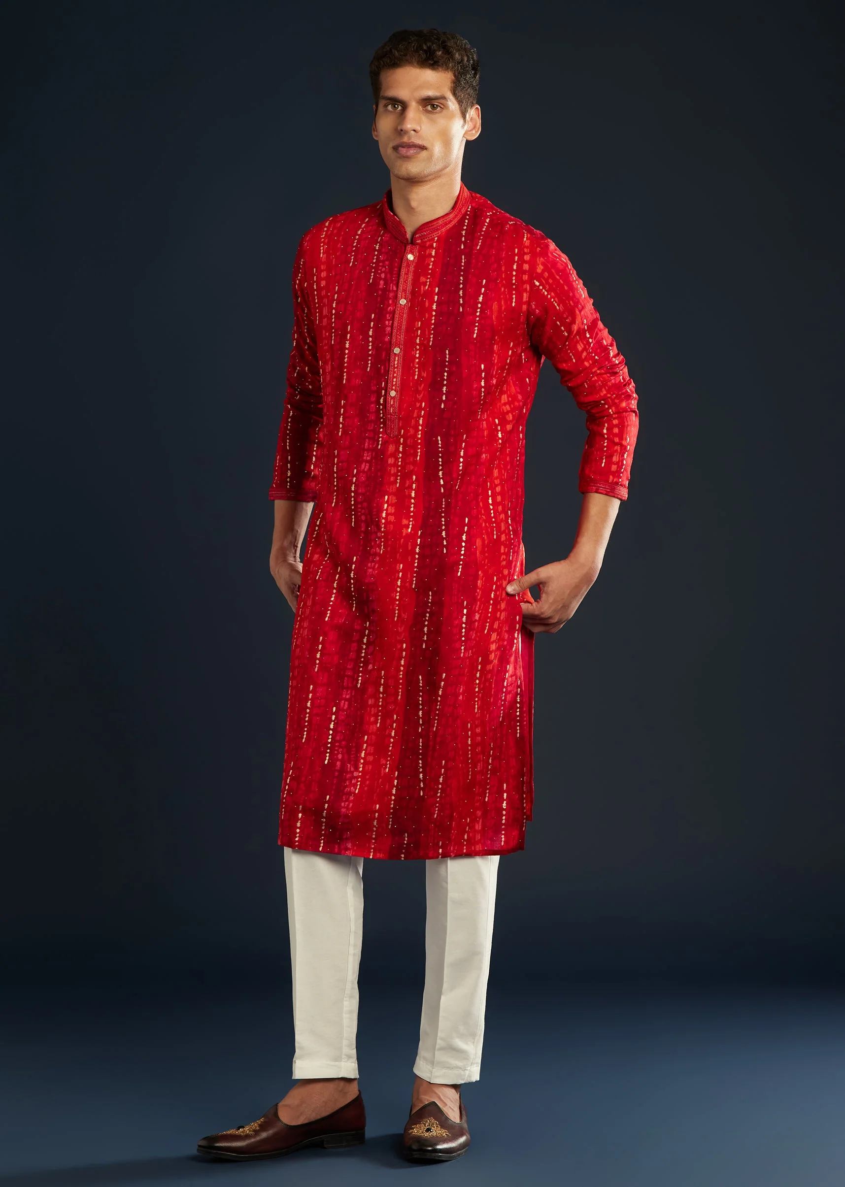 Red Silk Kurta Set with Resham Work