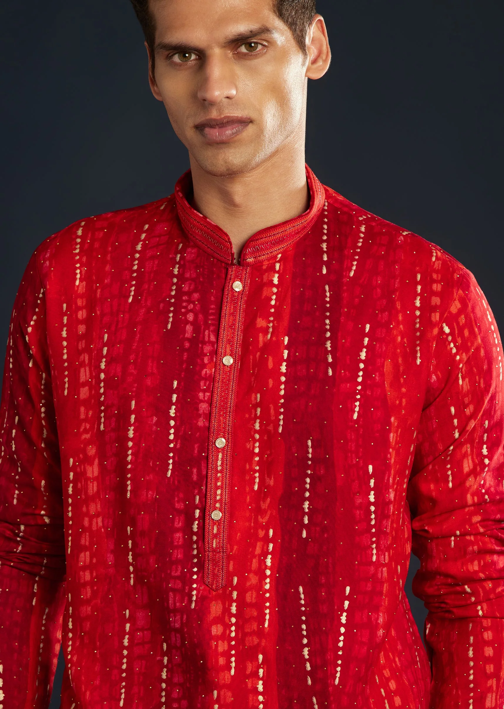 Red Silk Kurta Set with Resham Work - Image 2