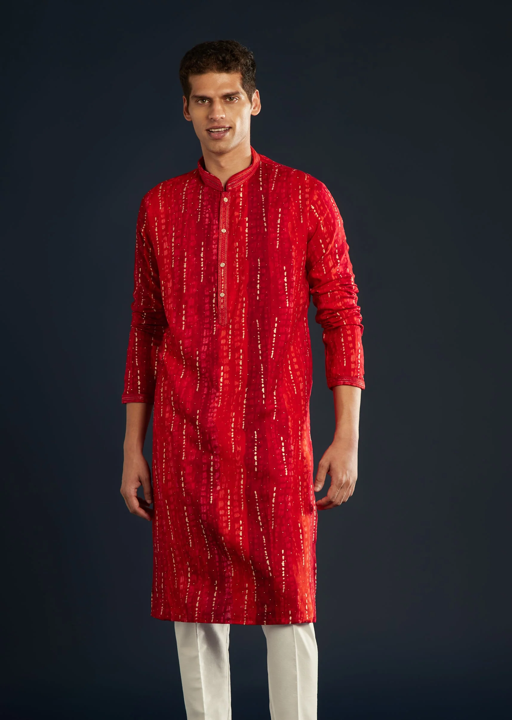 Red Silk Kurta Set with Resham Work - Image 4