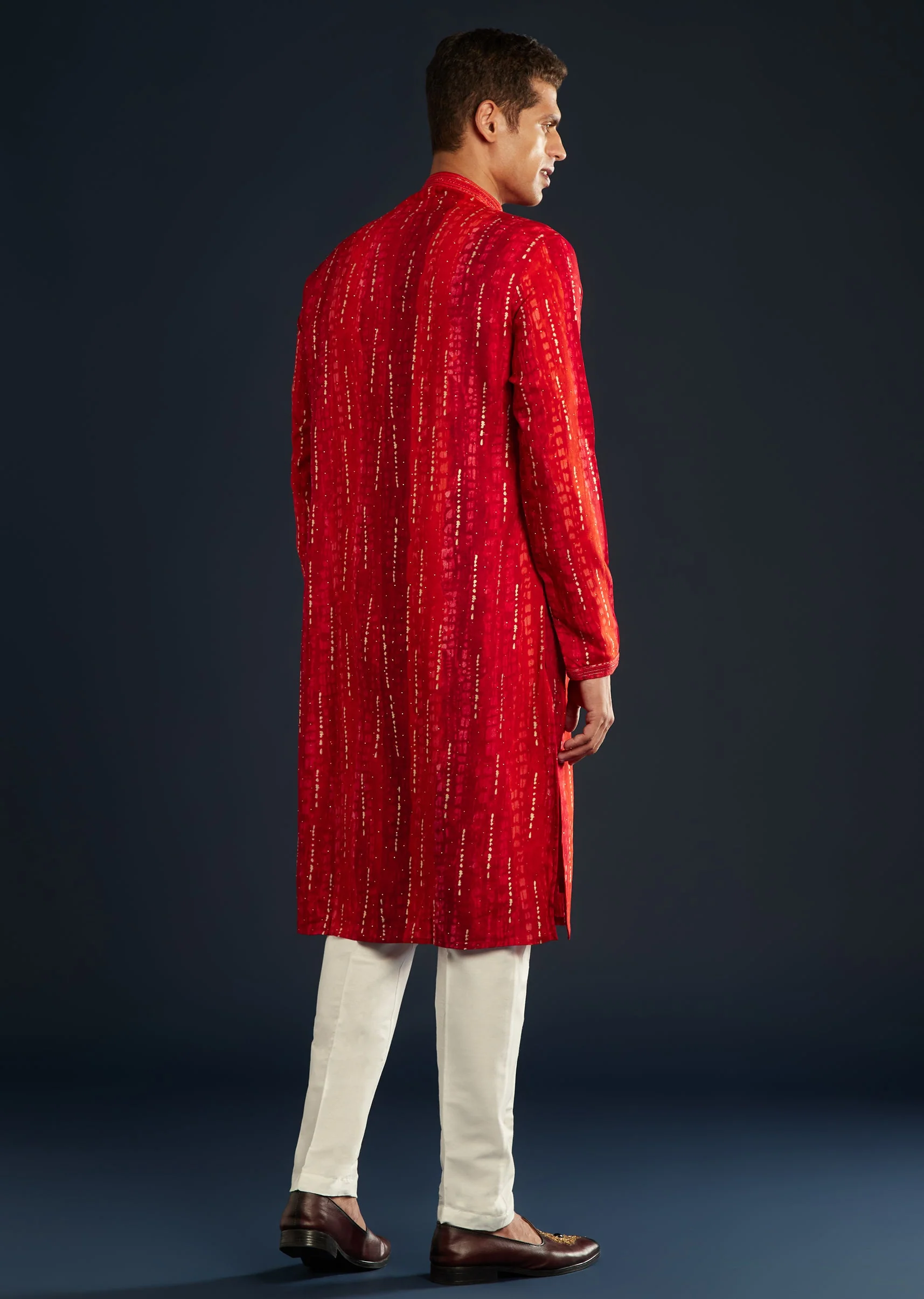 Red Silk Kurta Set with Resham Work - Image 5