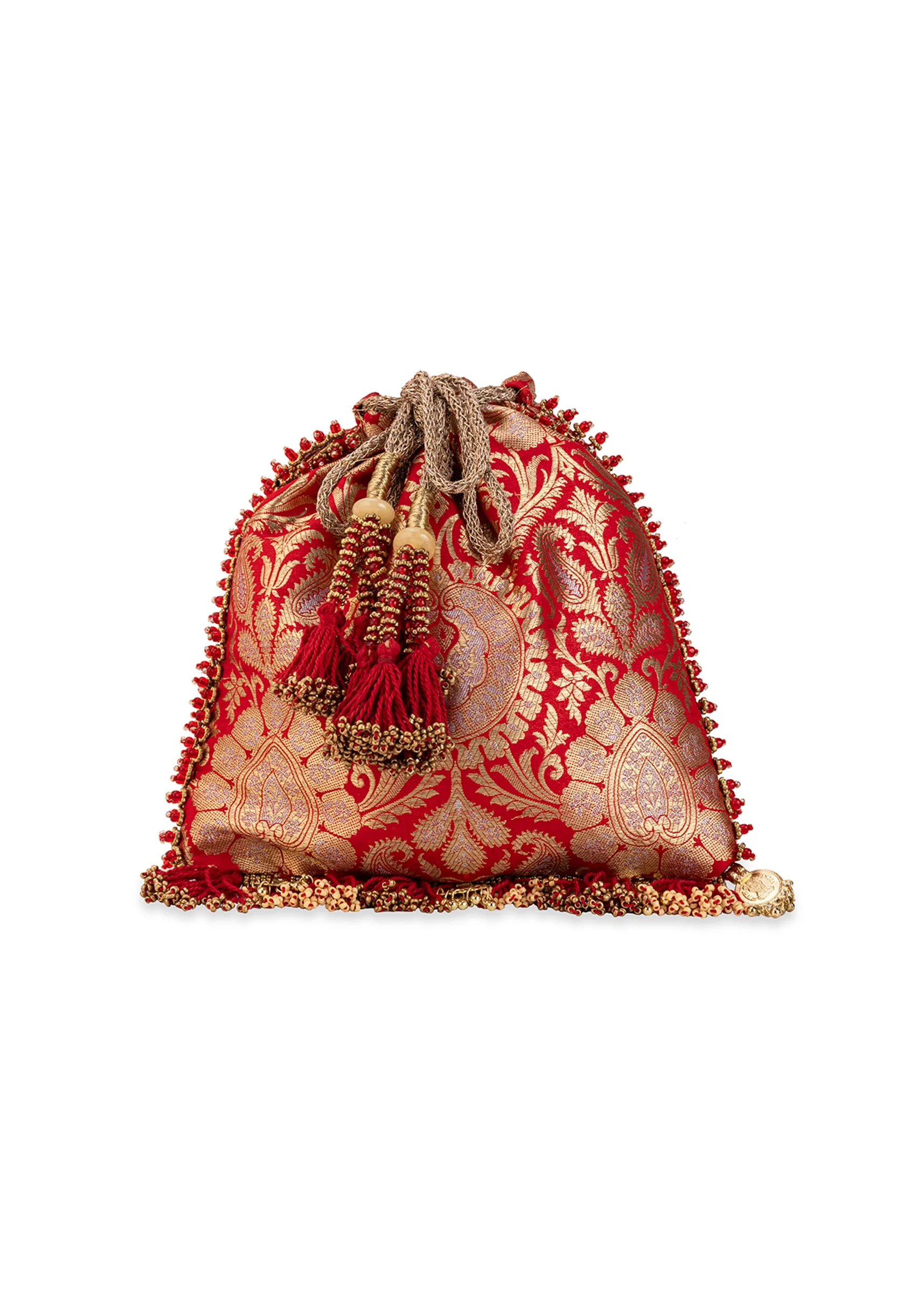 Red Silk Mirror Embellished Potli Bag - Image 2