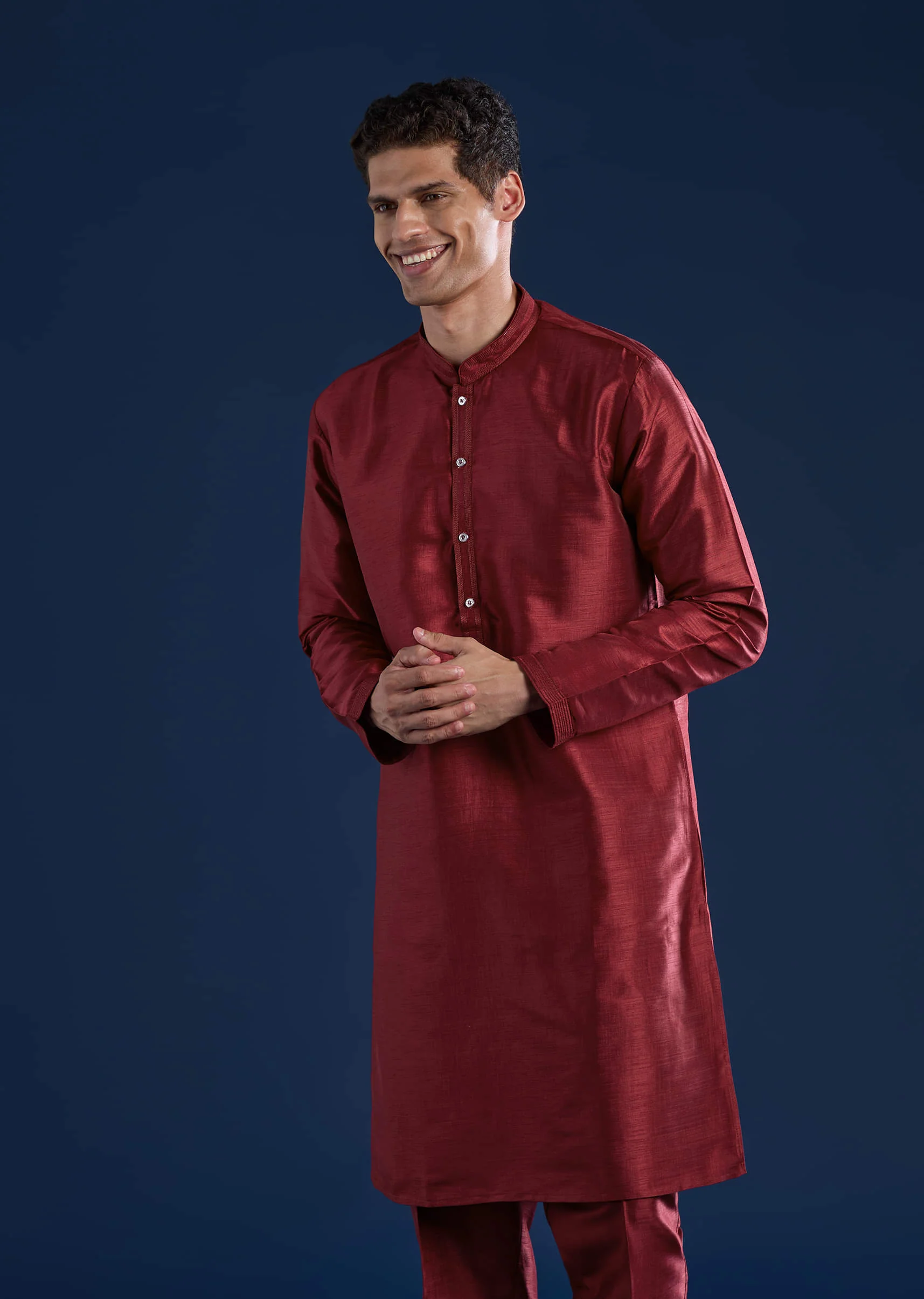Red Silk Mirror Work Kurta and Jacket Set - Image 6