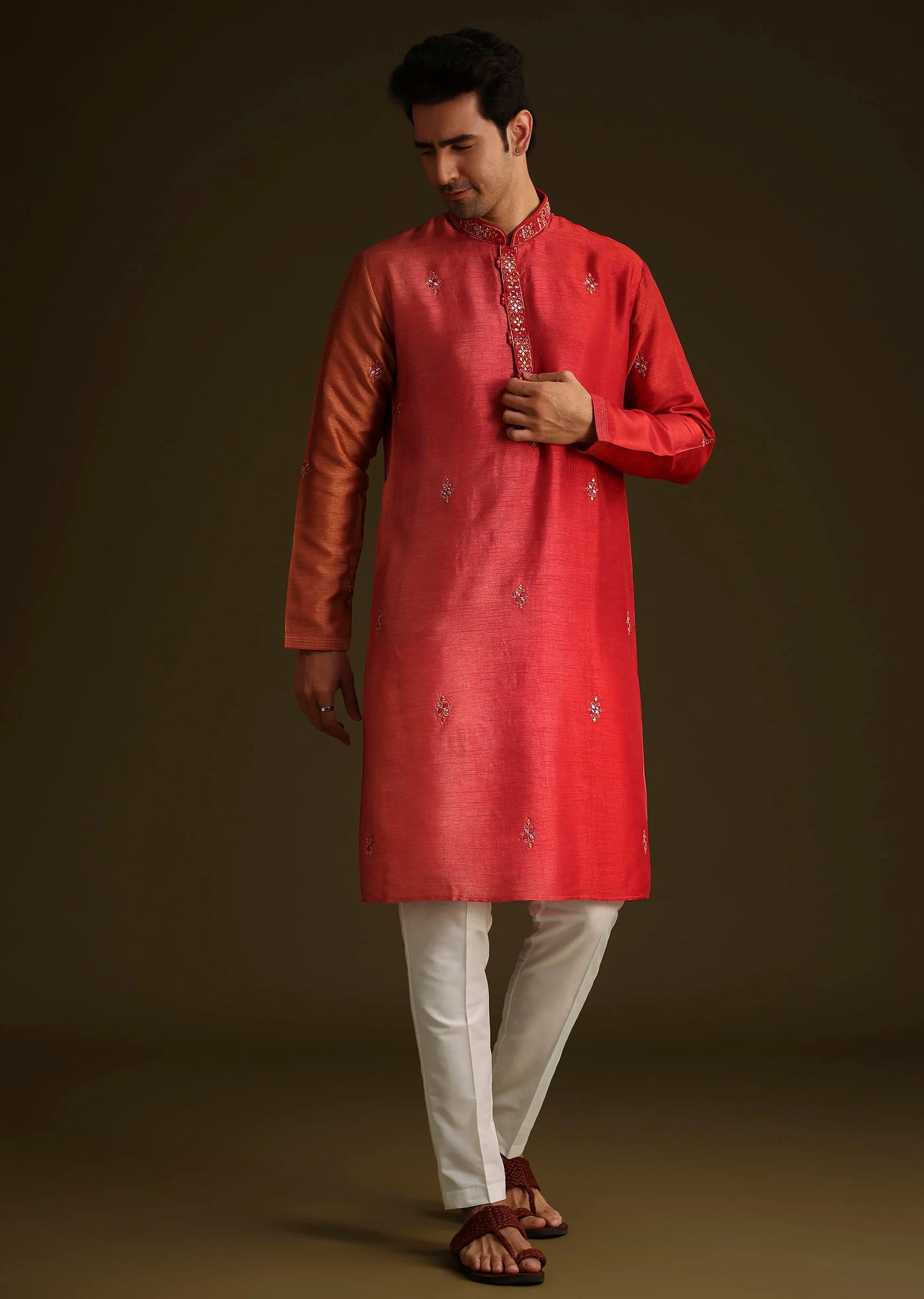 Red Silk Ombre Kurta Set - Image 2