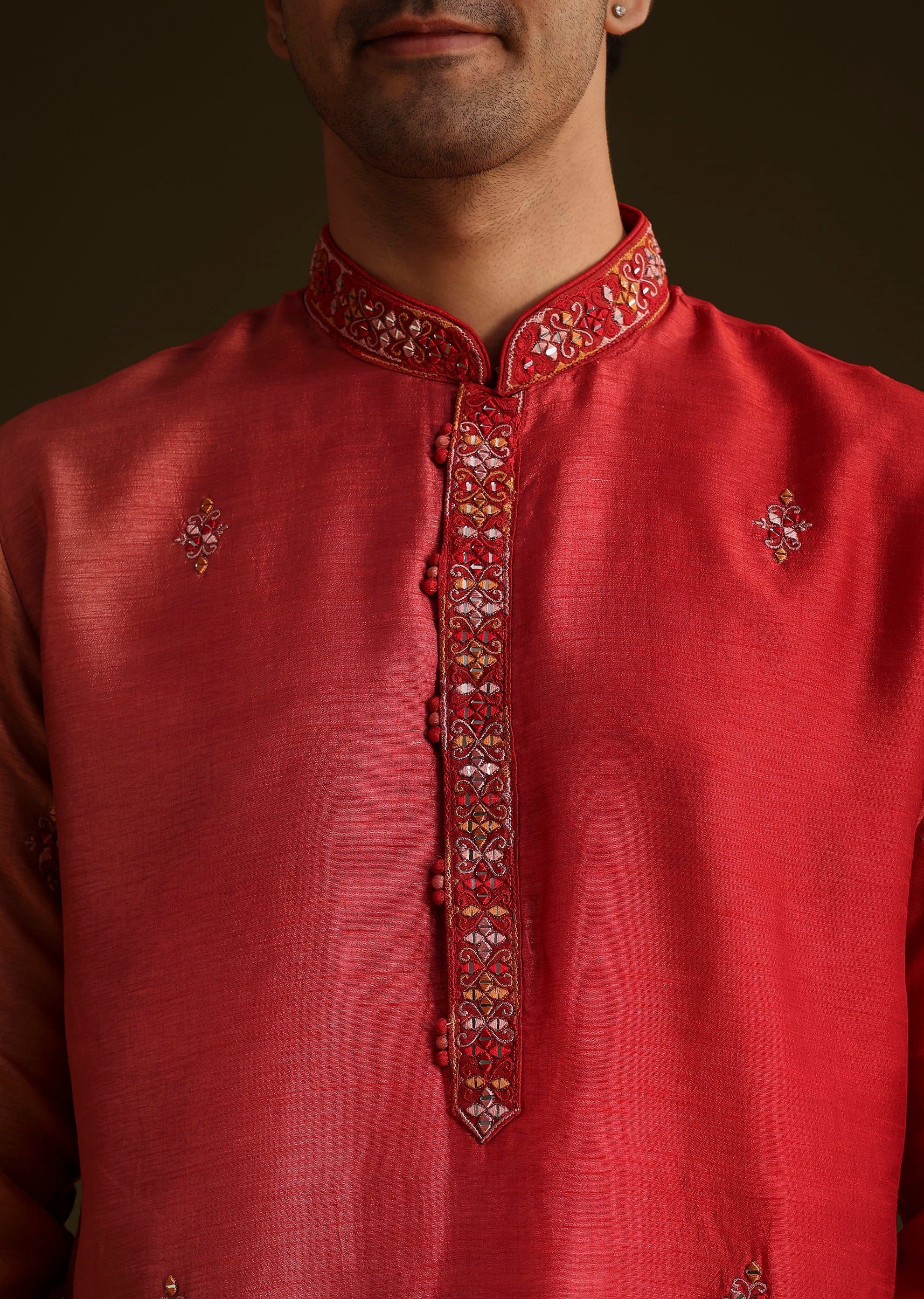 Red Silk Ombre Kurta Set - Image 3
