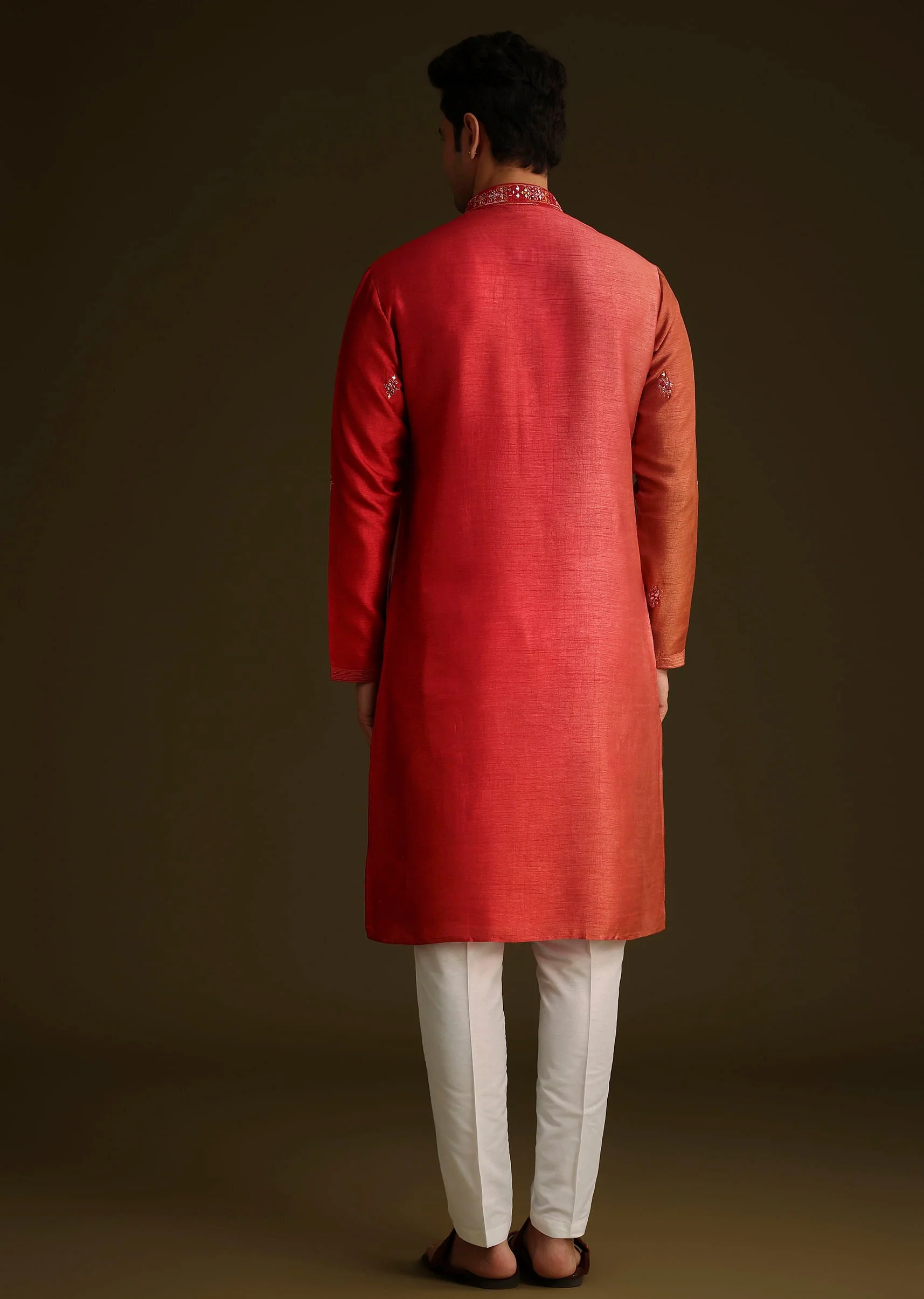 Red Silk Ombre Kurta Set - Image 5