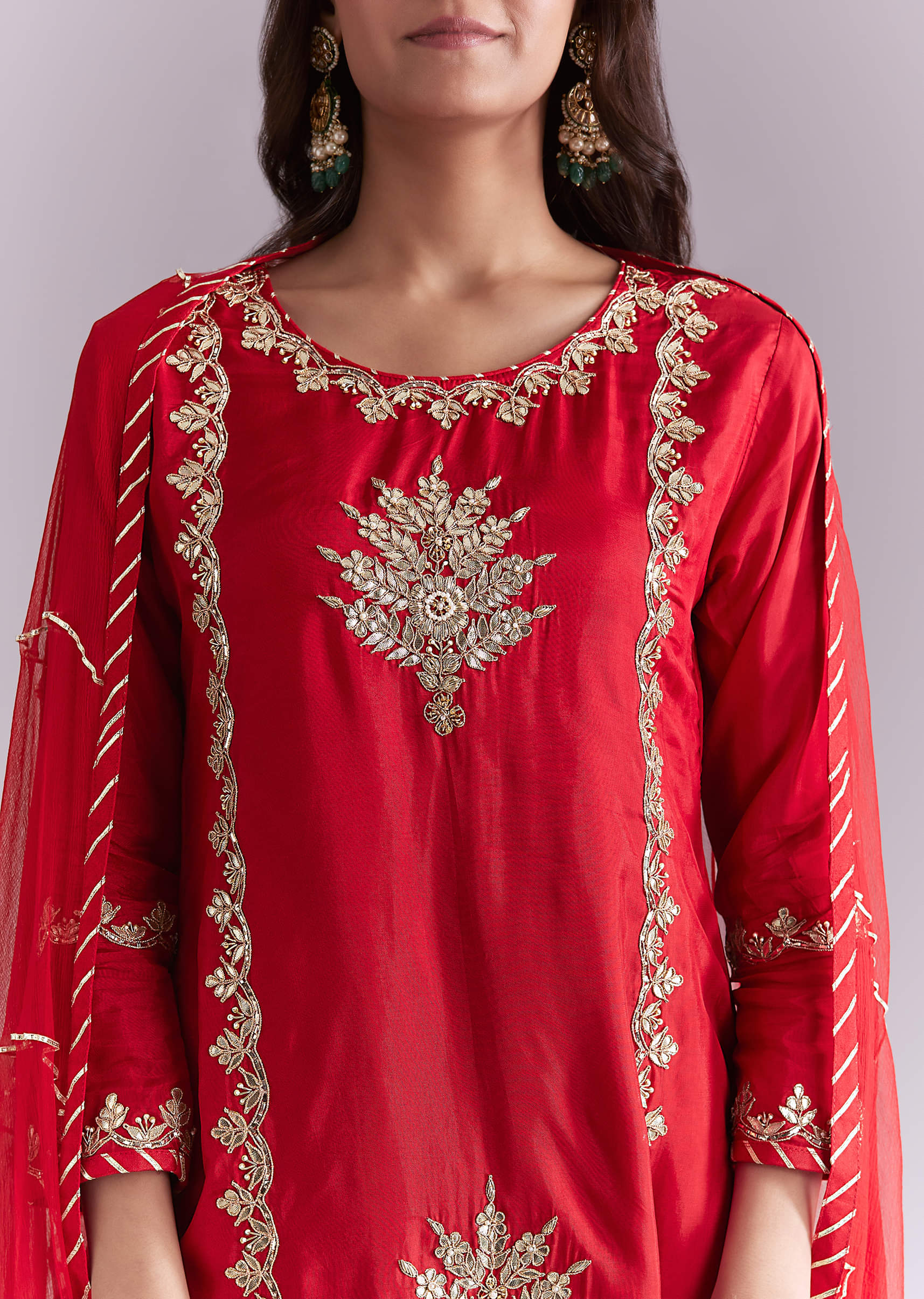 Red Silk Palazzo Suit With Gota Work - Image 2
