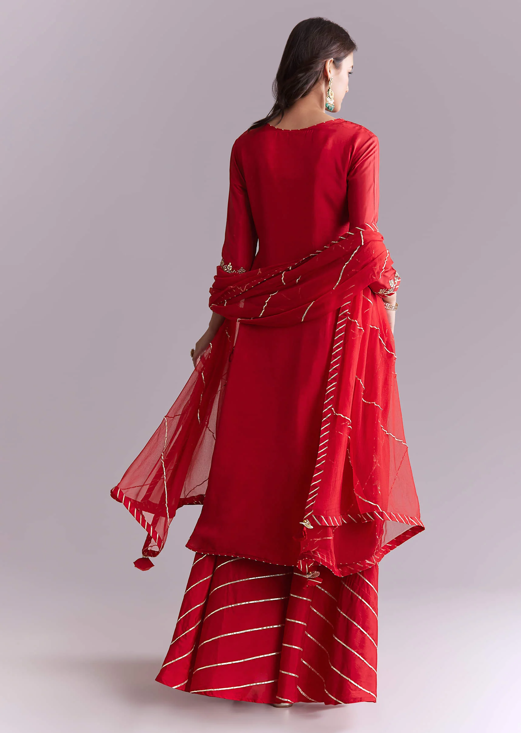 Red Silk Palazzo Suit With Gota Work - Image 5