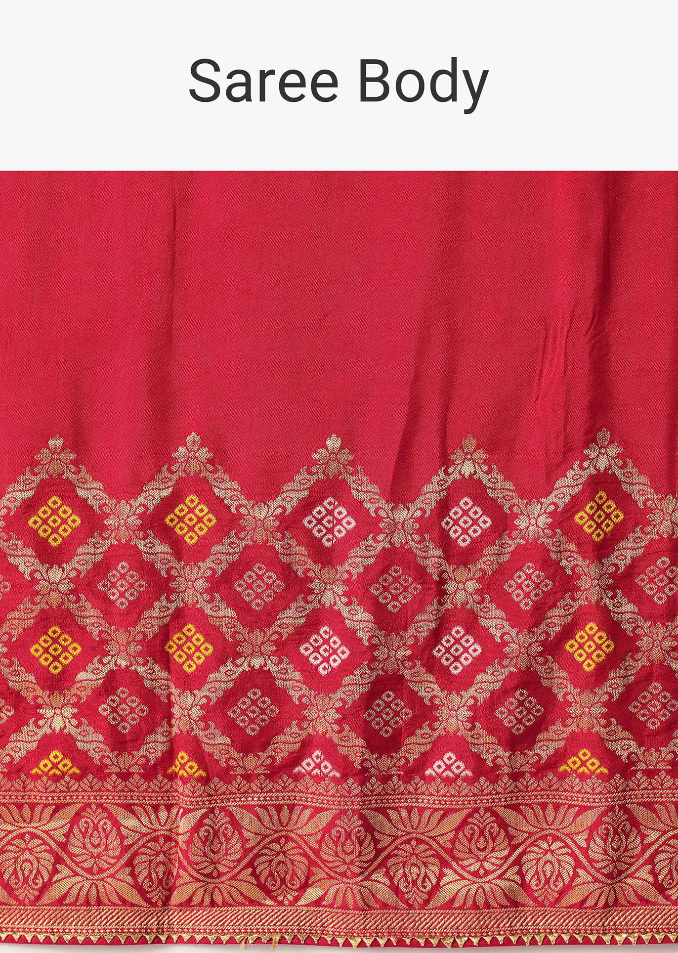 Red Silk Woven Saree With Bandhani Detail And Unstitched Blouse Piece - Image 9
