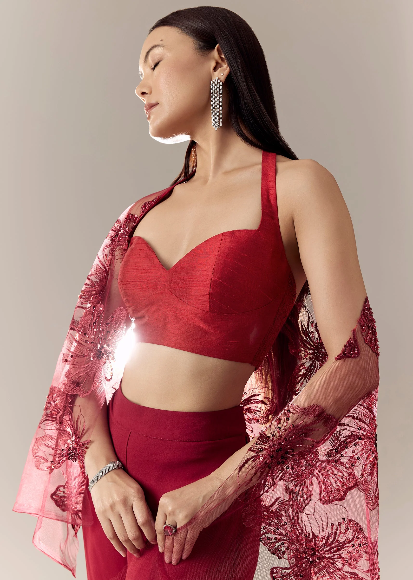 Red Sweetheart Sleeveless Zip Back Blouse