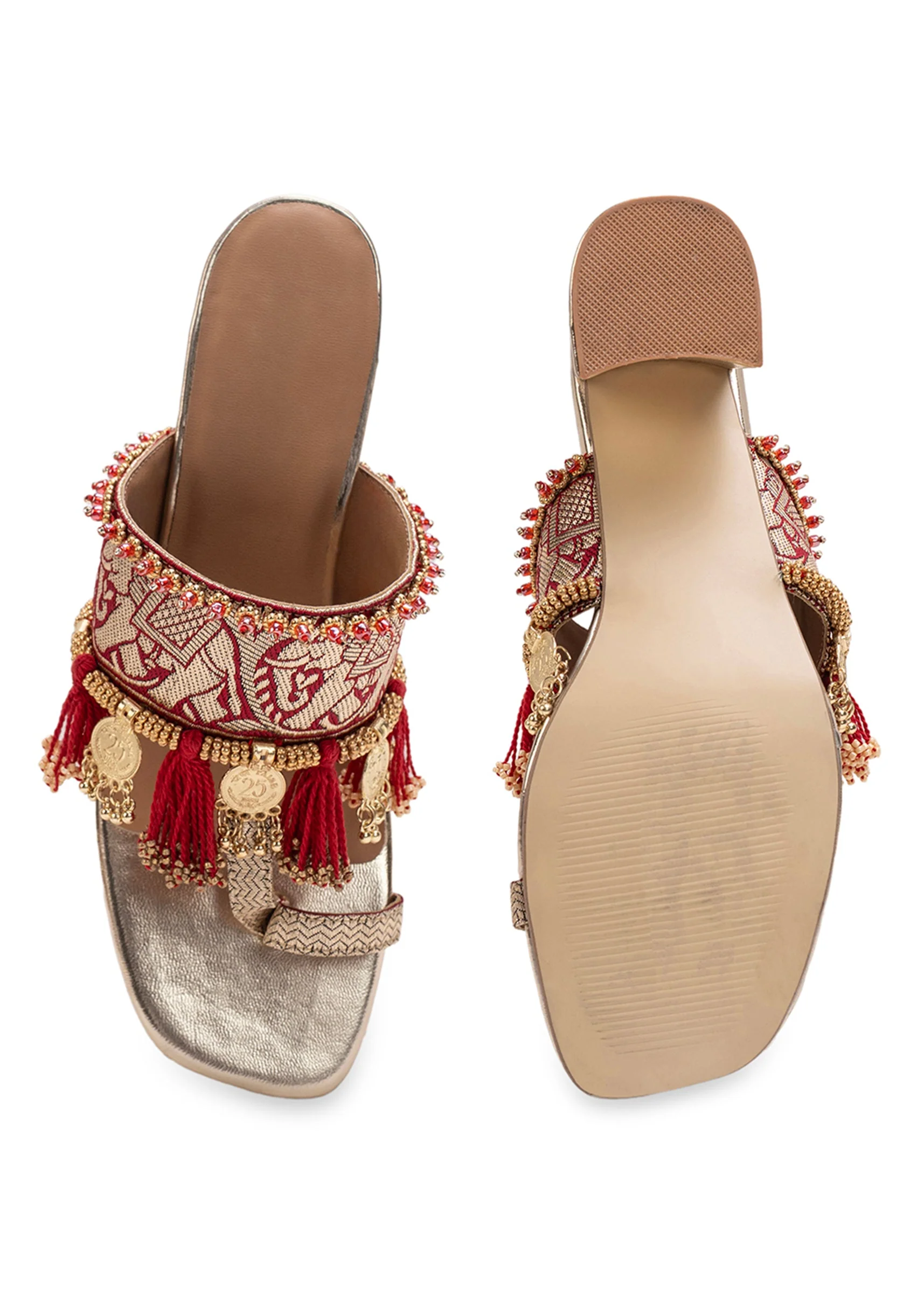 Red Tassel Detail Kolhapuri - Image 4