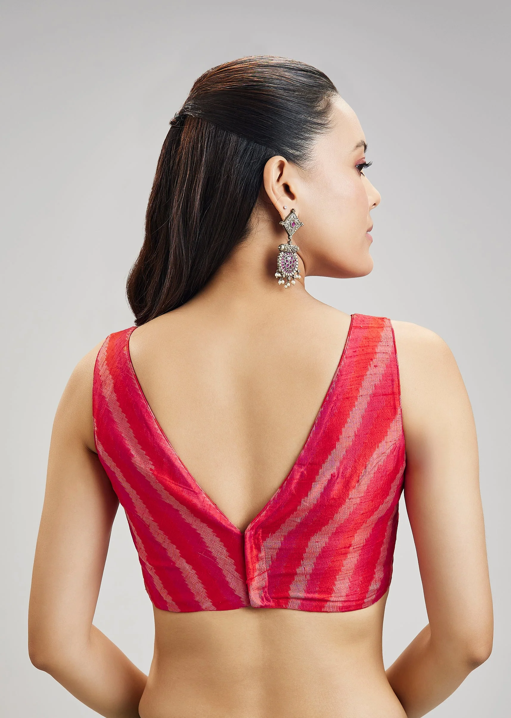 Red Tussar Silk Ikat Blouse - Image 2