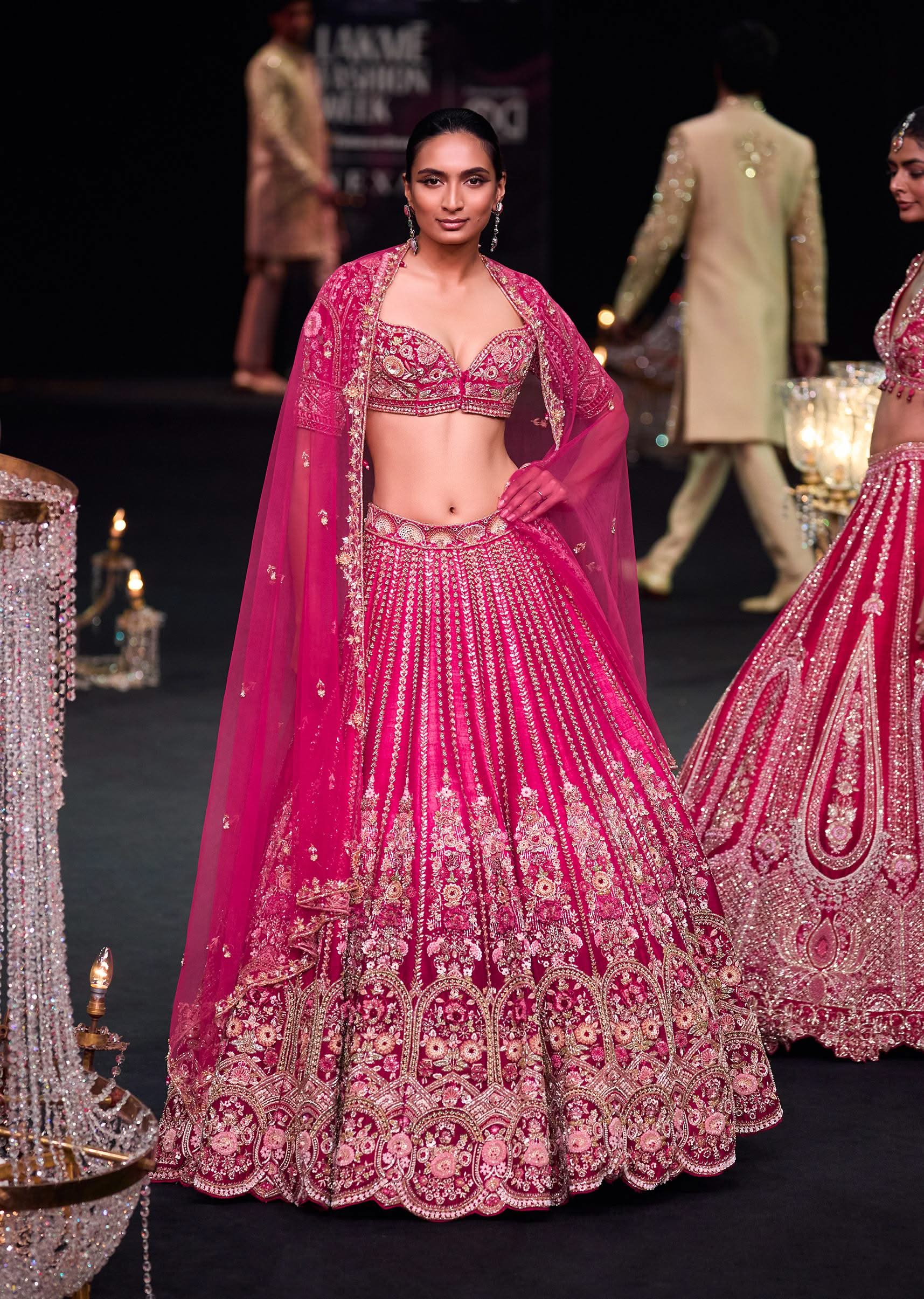 Red Velvet Silk 16 Kali Zardosi Lehenga With Crystal Blouse And Two Dupattas - Image 7