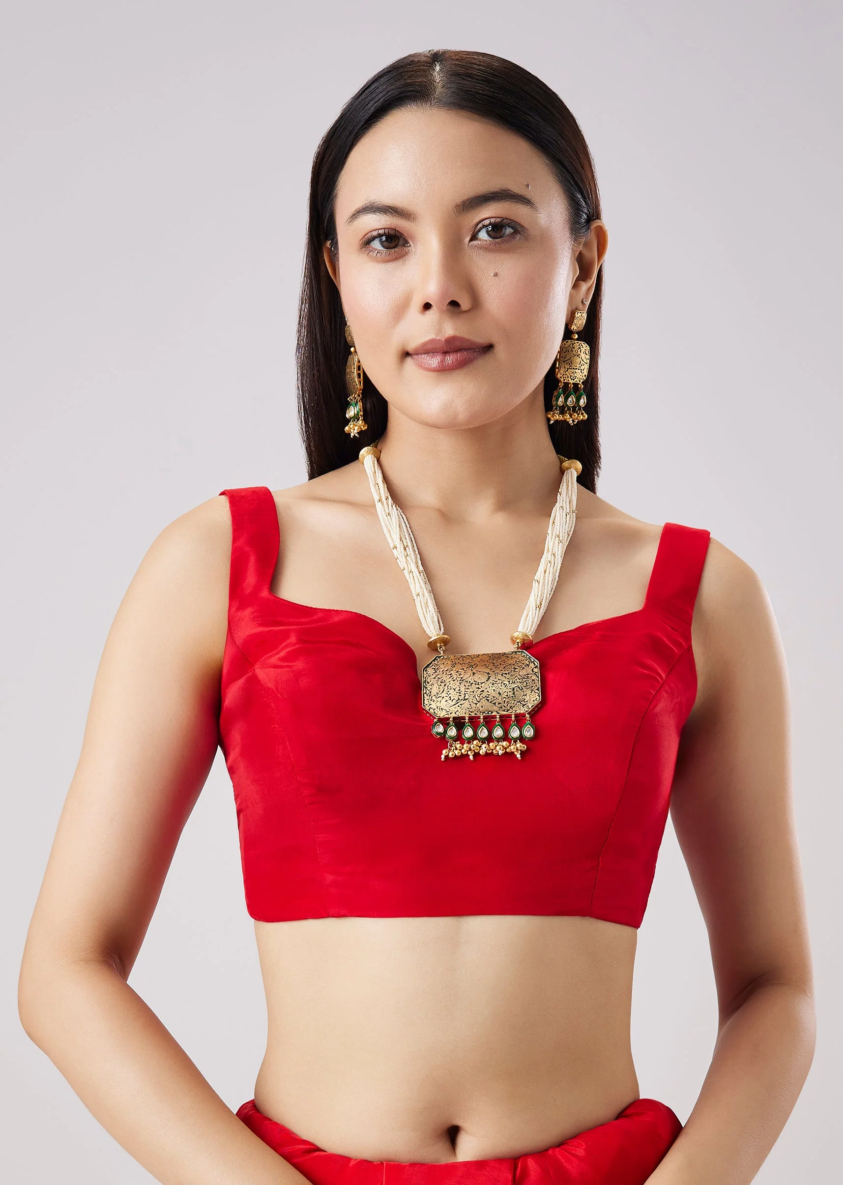 Red Woven Motif Saree With Unstitched Blouse - Image 7