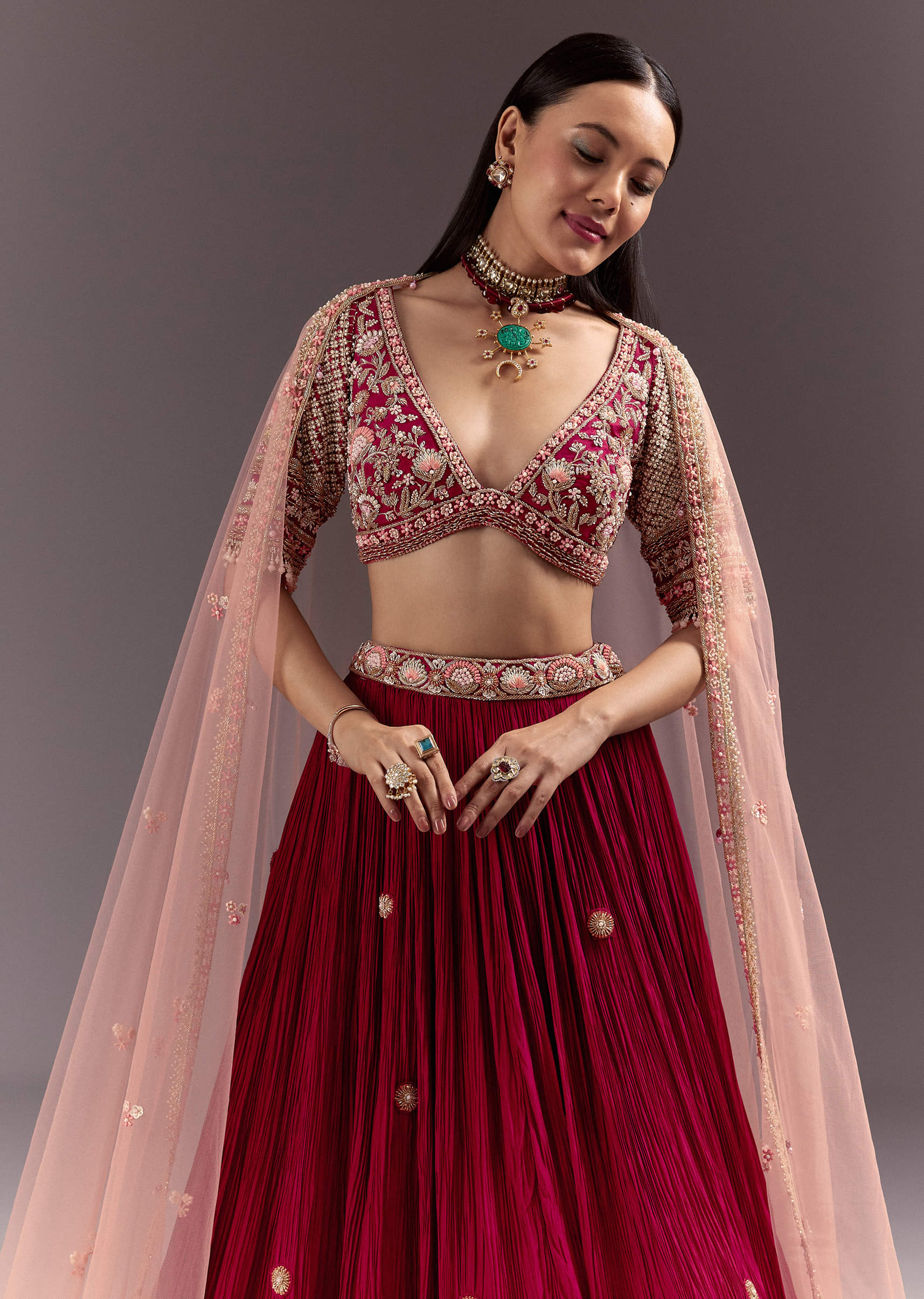Red Zardosi Embroidered Lehenga Set With Tassel Blouse - Image 2