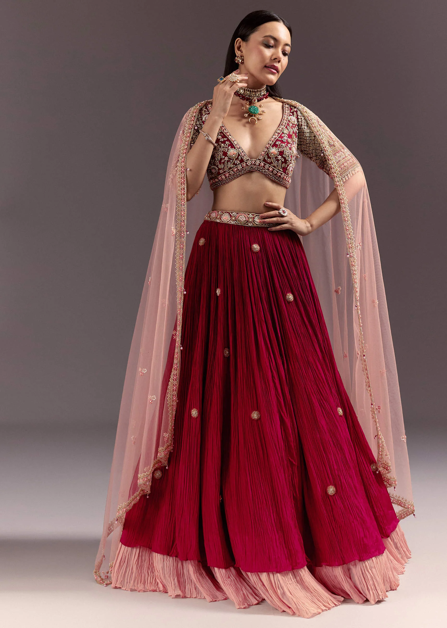 Red Zardosi Embroidered Lehenga Set With Tassel Blouse - Image 4
