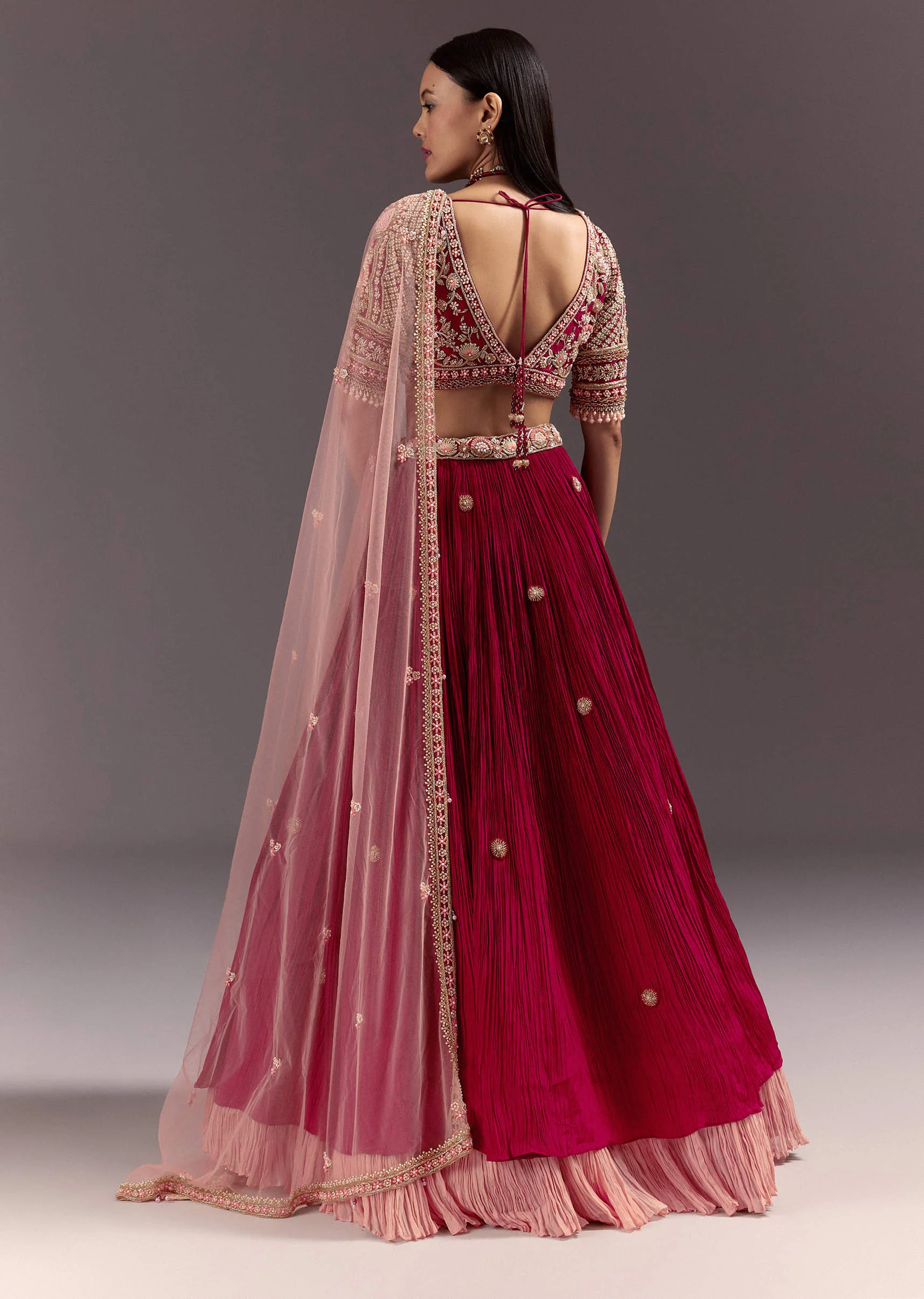 Red Zardosi Embroidered Lehenga Set With Tassel Blouse - Image 5