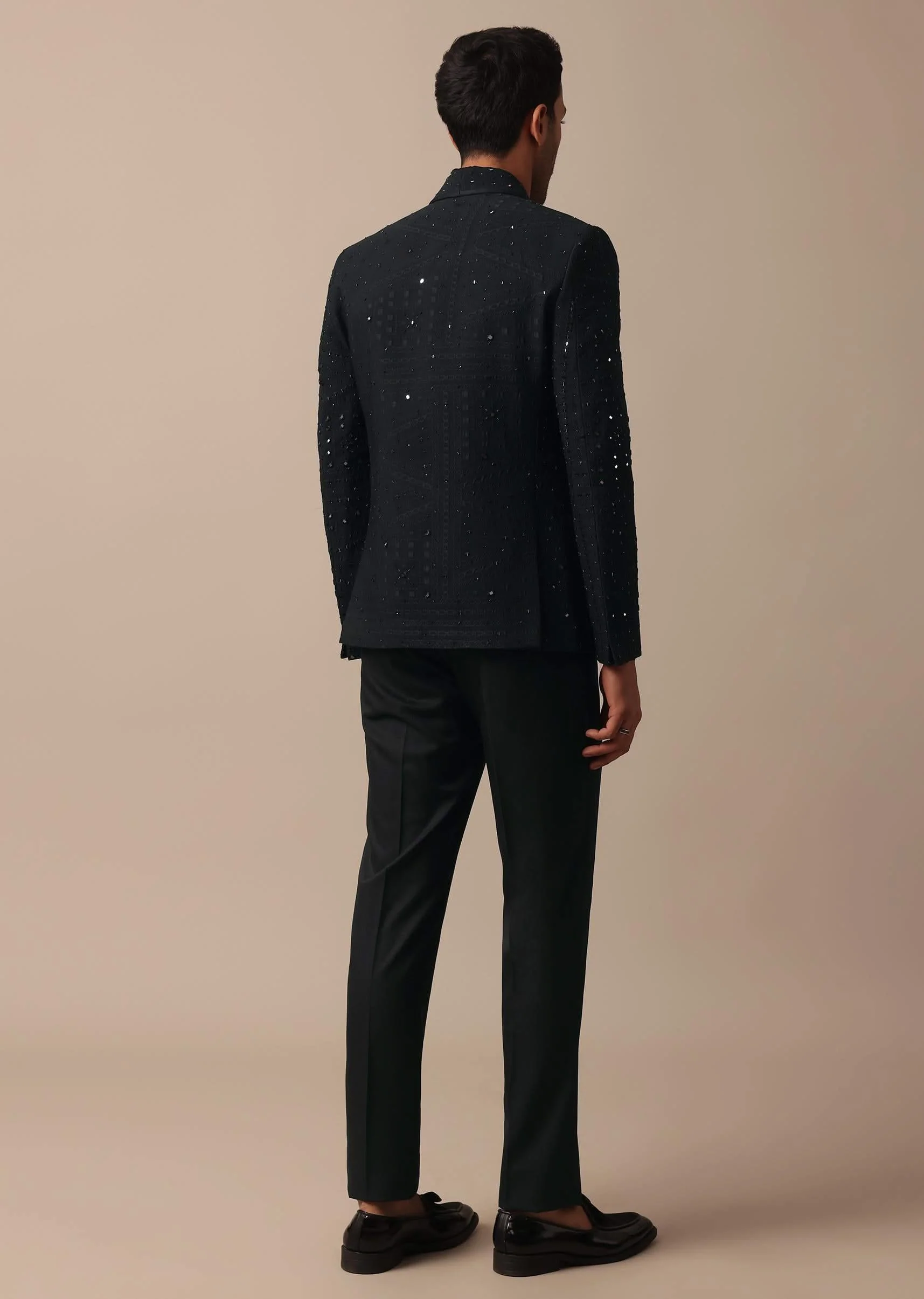 Refined Black Tuxedo Adorned with Intricate All Over Embroidery - Image 5