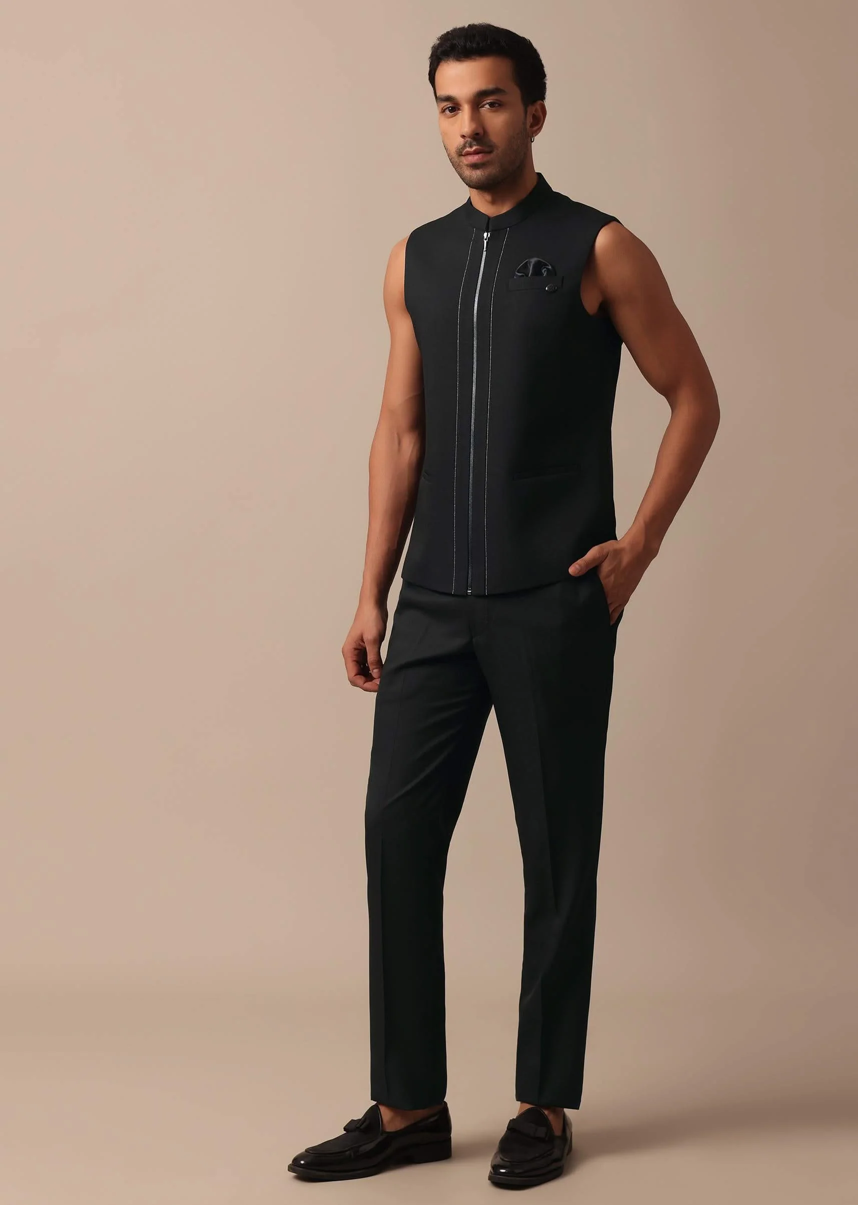Refined Black Tuxedo Adorned with Intricate All Over Embroidery - Image 6