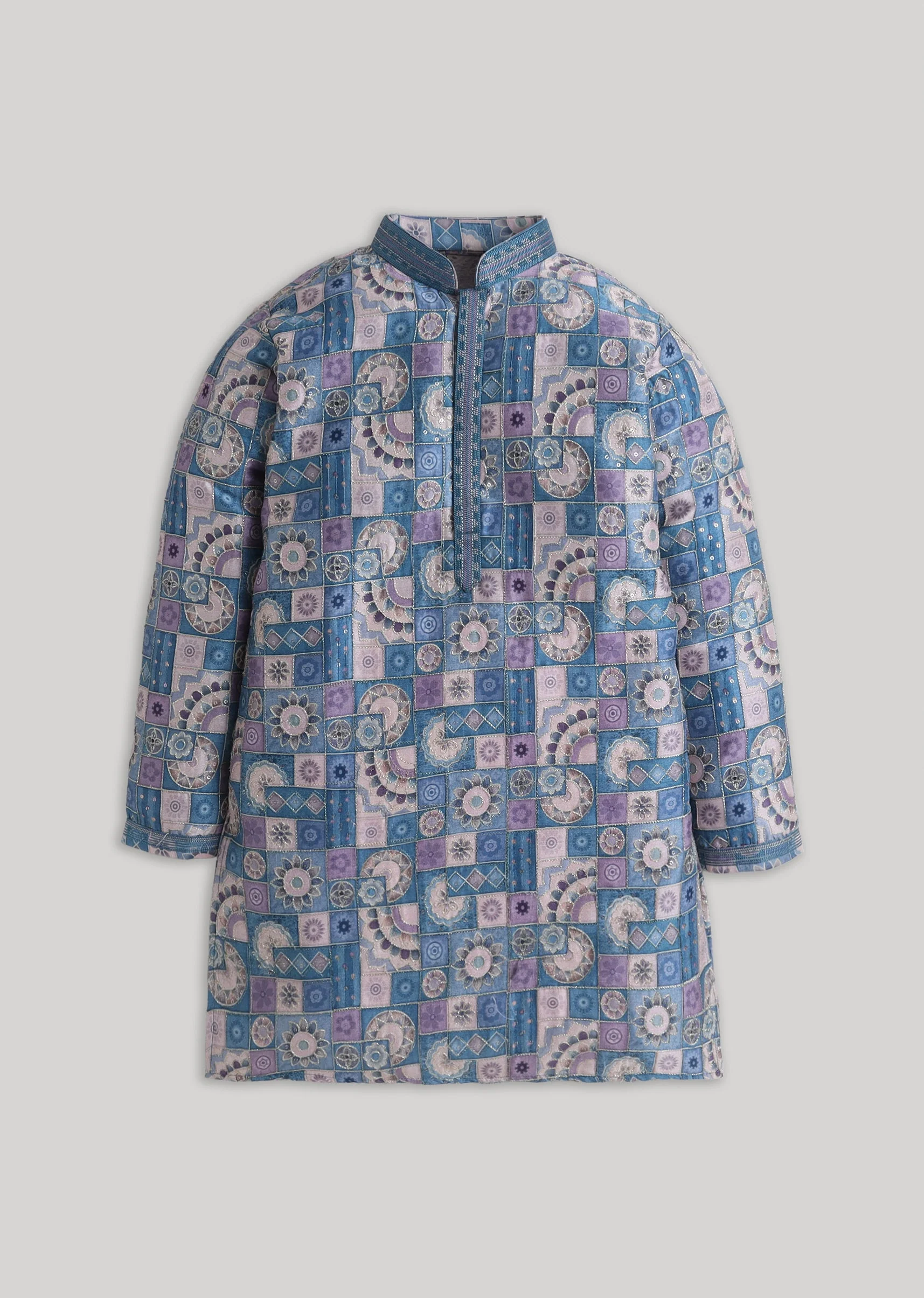 Refined Blue Embroidered Cotton Kurta Set For Boys - Image 2