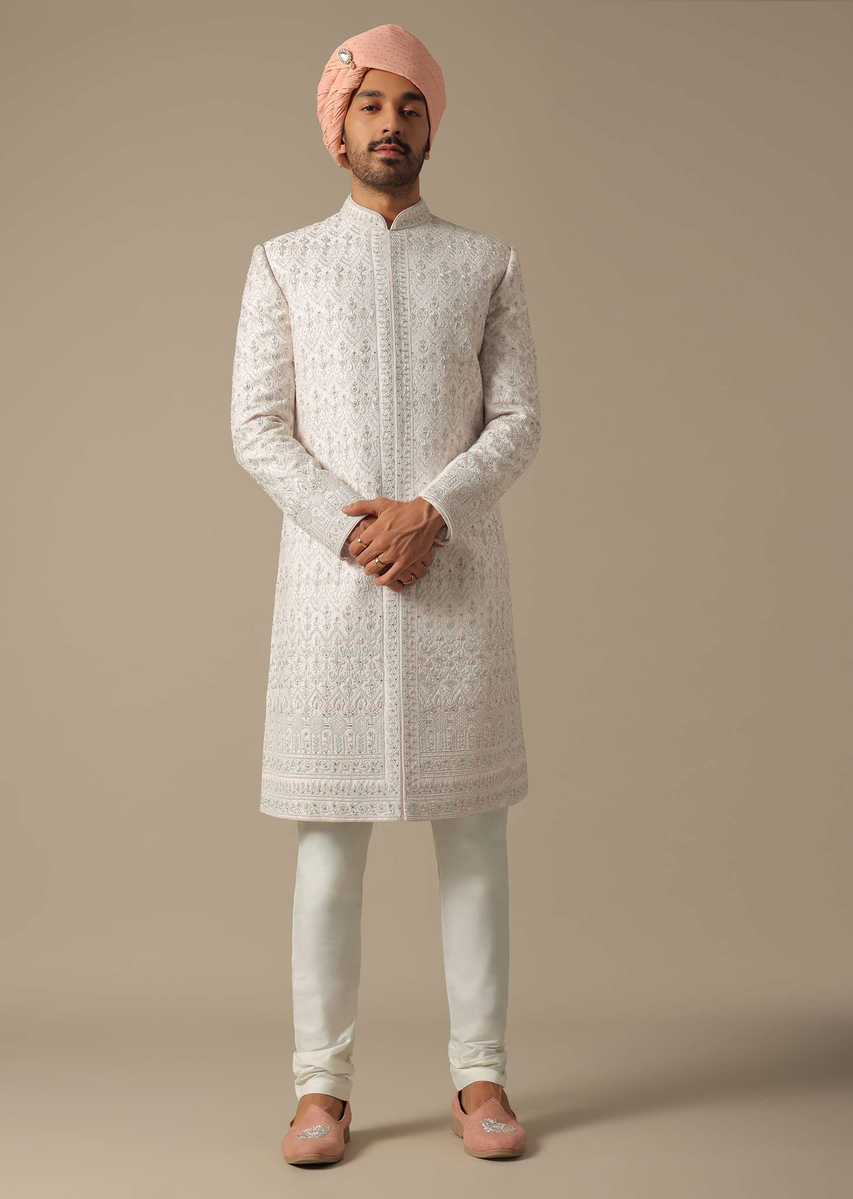 Regal Pink Groom's Sherwani Set - Image 3