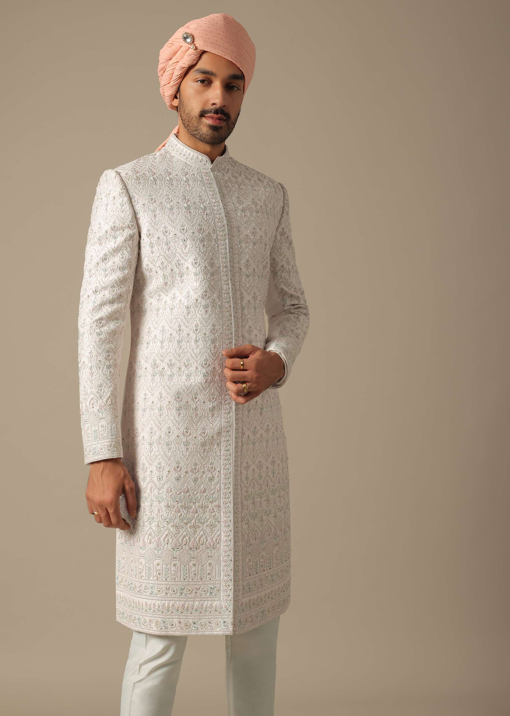 Regal Pink Groom's Sherwani Set - Image 4