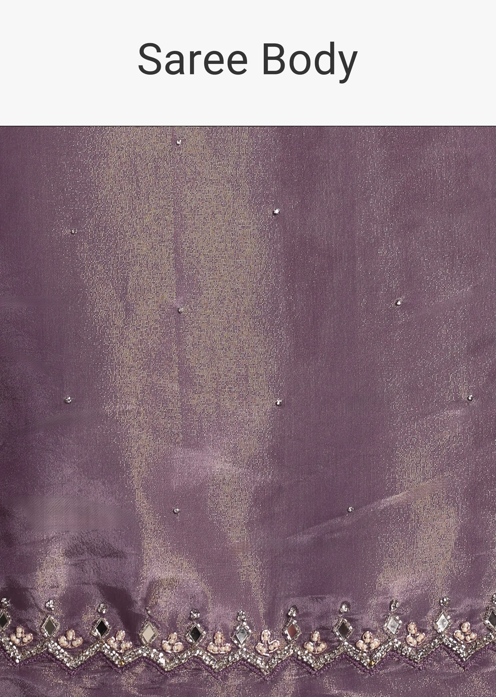Regal Purple Saree With Mirror and Stone Scallop Border - Image 10
