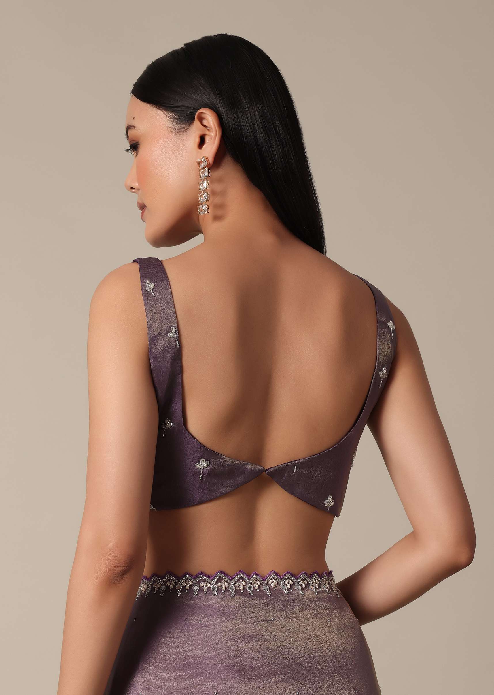 Regal Purple Saree With Mirror and Stone Scallop Border - Image 8