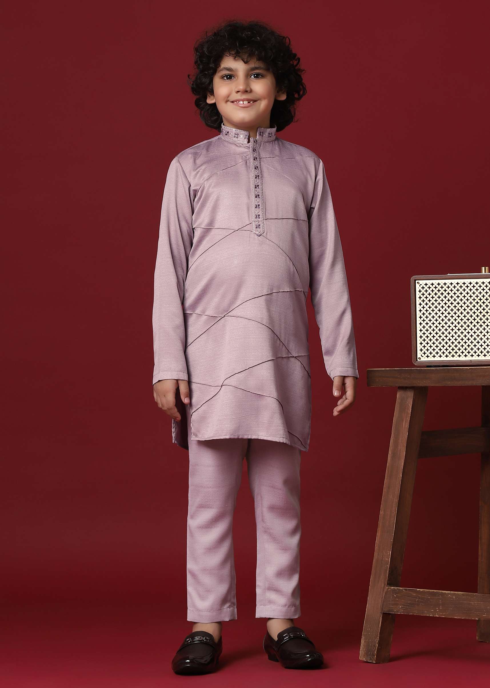 Regal Purple Silk Sherwani Set For Boys - Image 6
