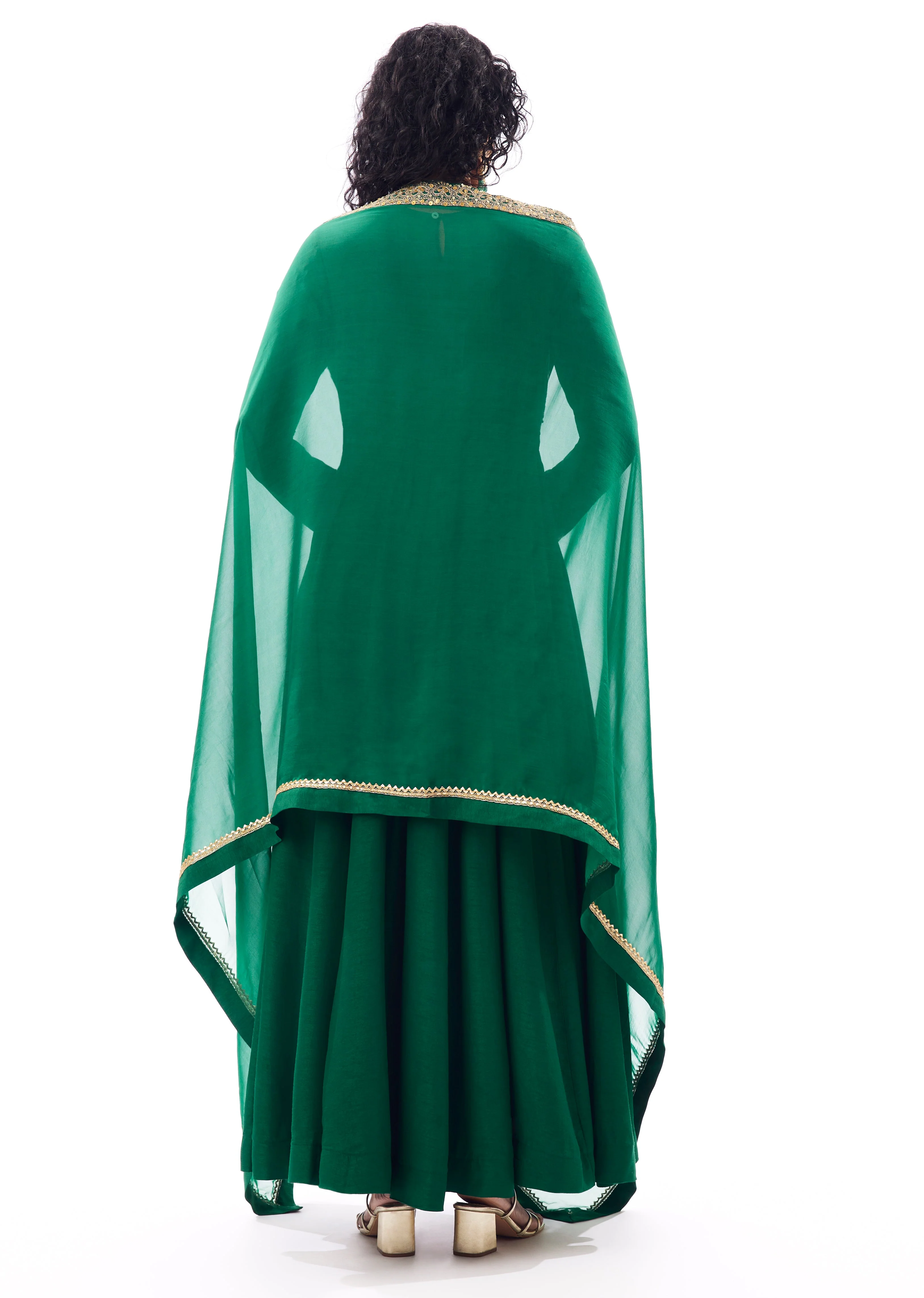Regal Wedding Couple Set – Green Angarkha Anarkali for Her And Green Silk Thread Work Kurta Set with Dupatta for Him - Image 5