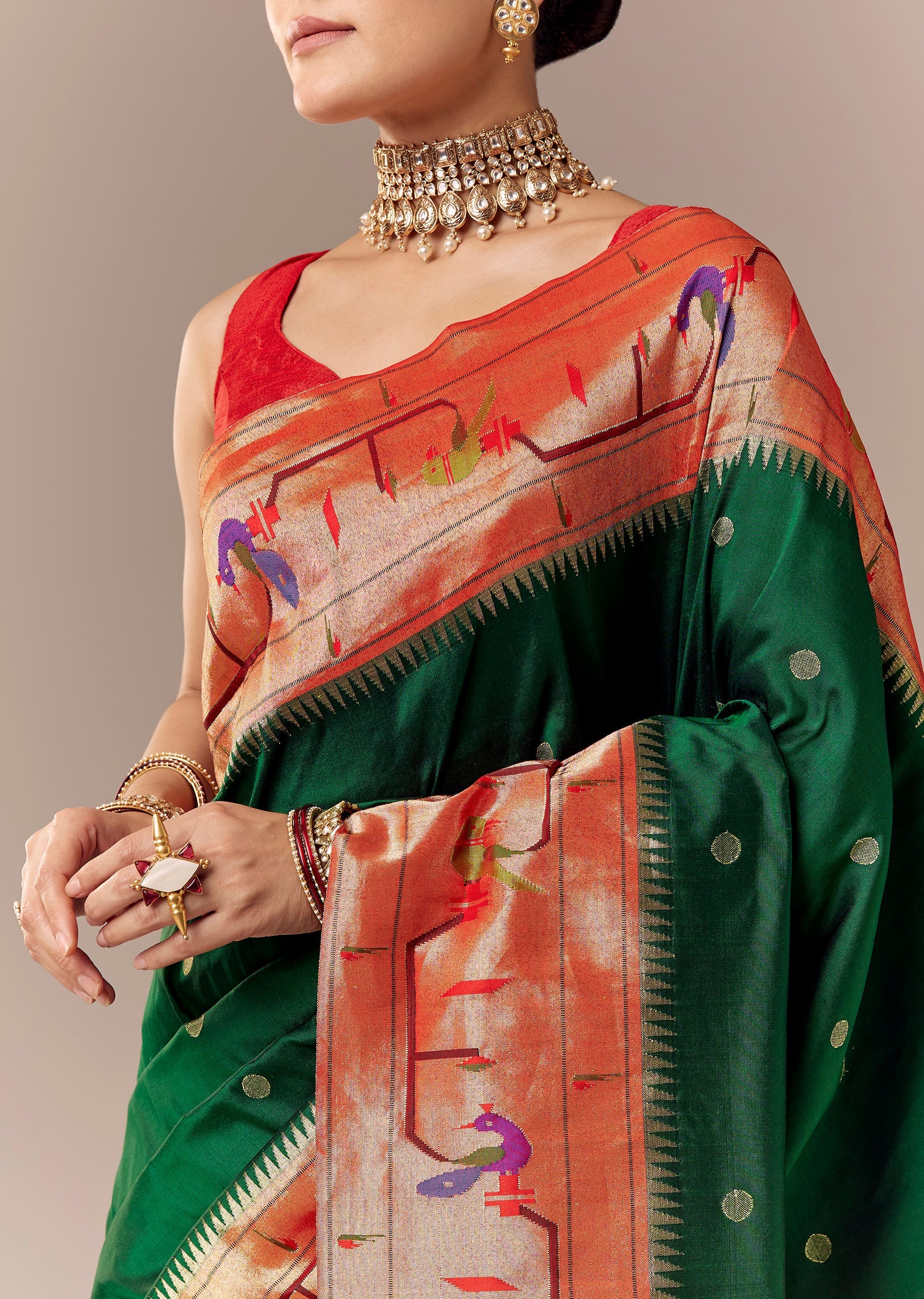 Reshami Green Paithani Saree with Peacock Motif Pallu - Image 2
