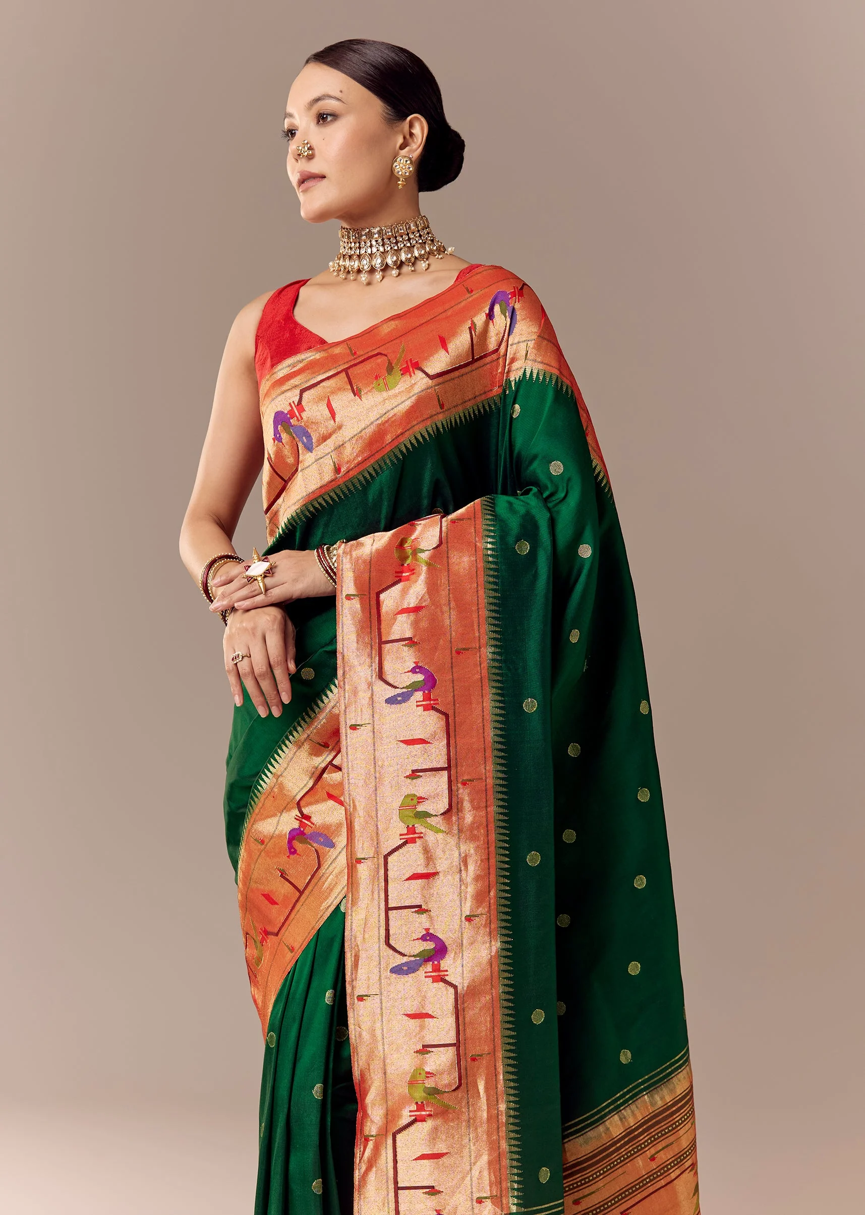 Reshami Green Paithani Saree with Peacock Motif Pallu - Image 5