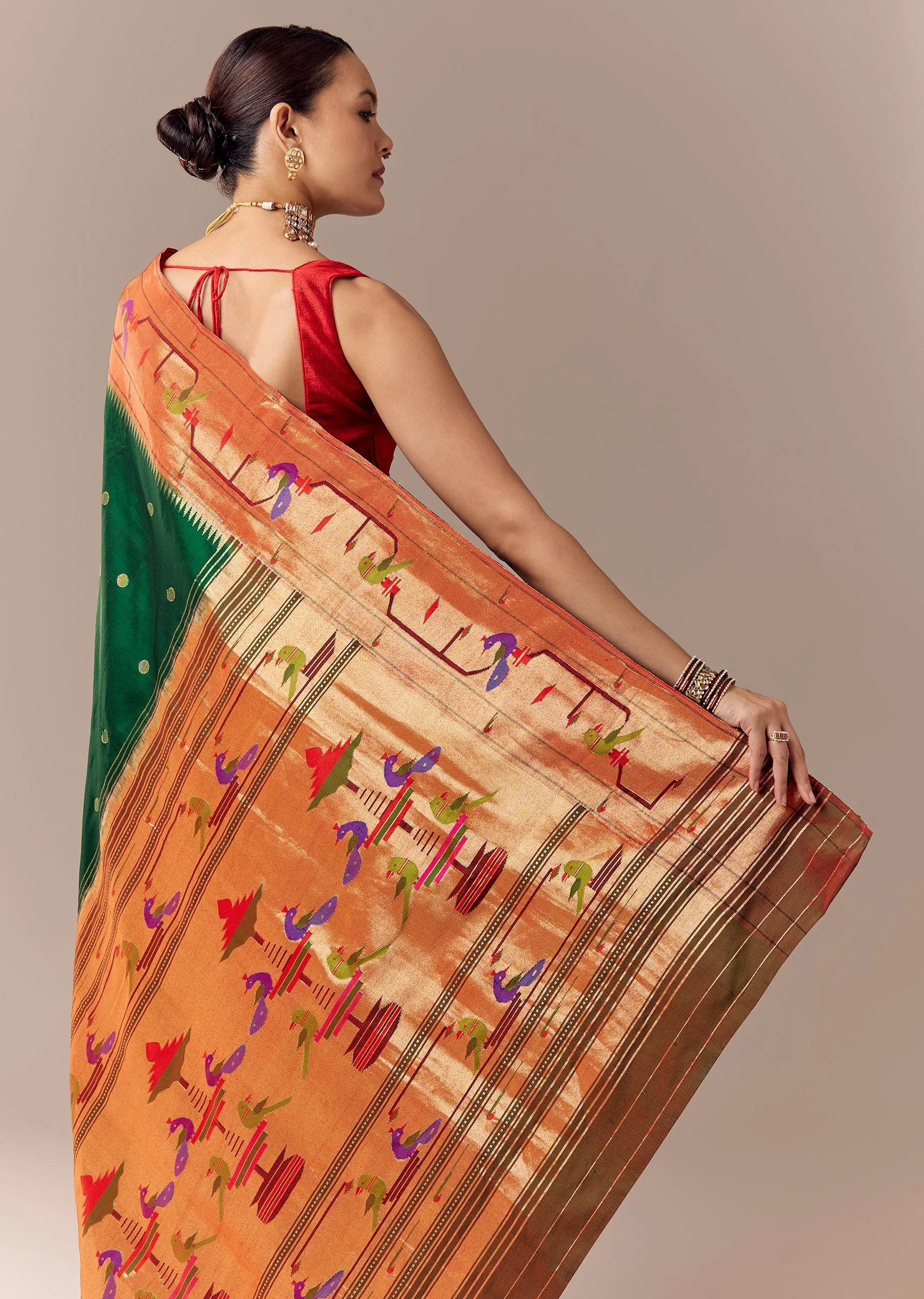 Reshami Green Paithani Saree with Peacock Motif Pallu - Image 6