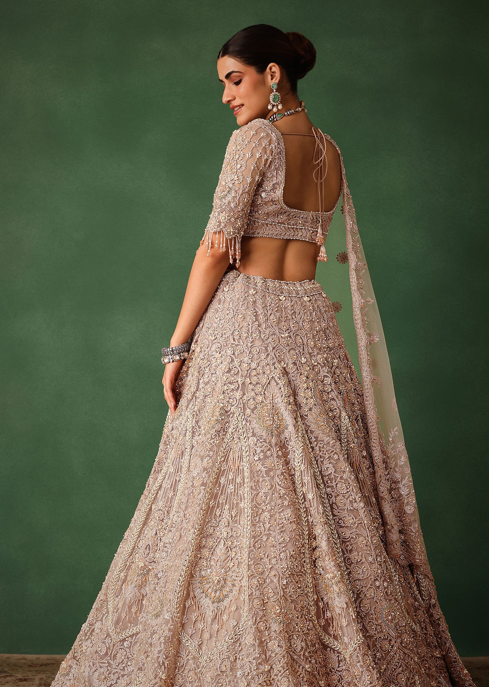 Rose Gold Hand Embroidered Lehenga Set With Dupatta - Image 4