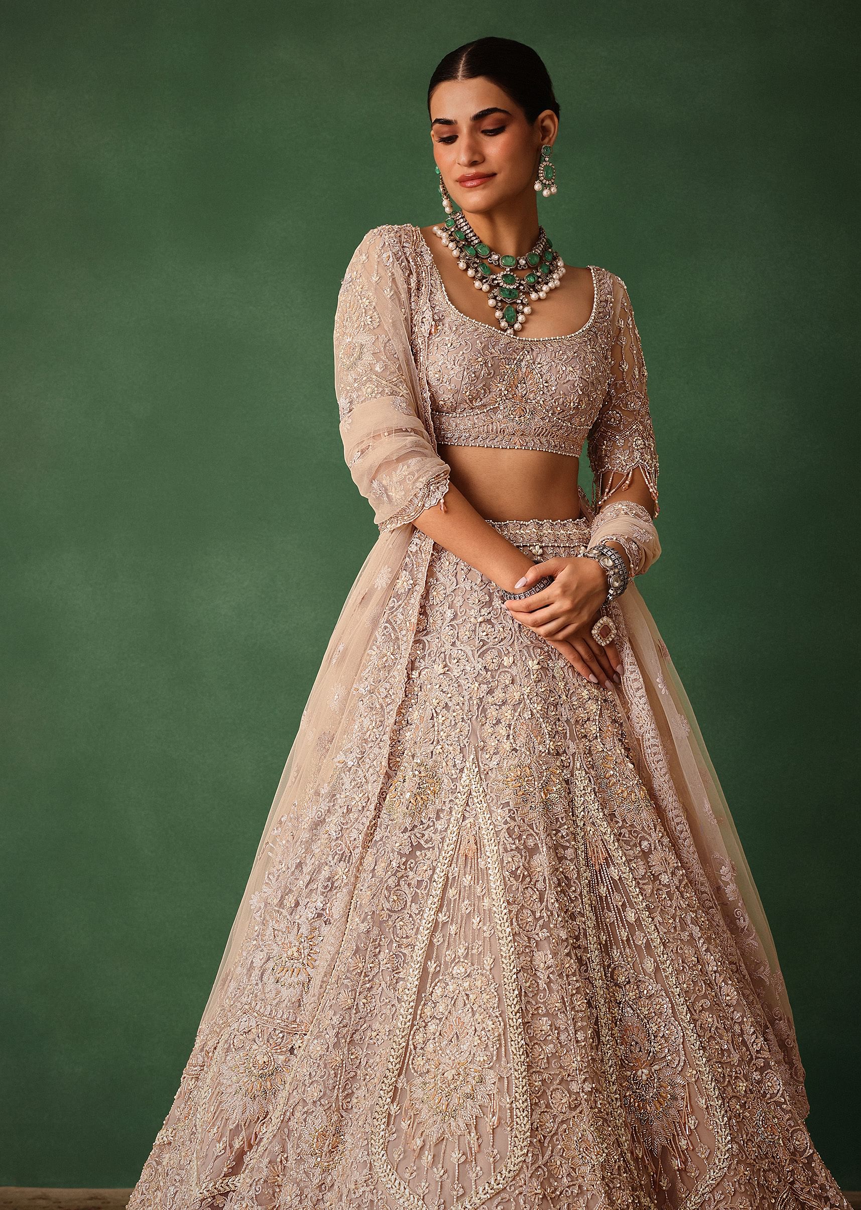 Rose Gold Hand Embroidered Lehenga Set With Dupatta - Image 5