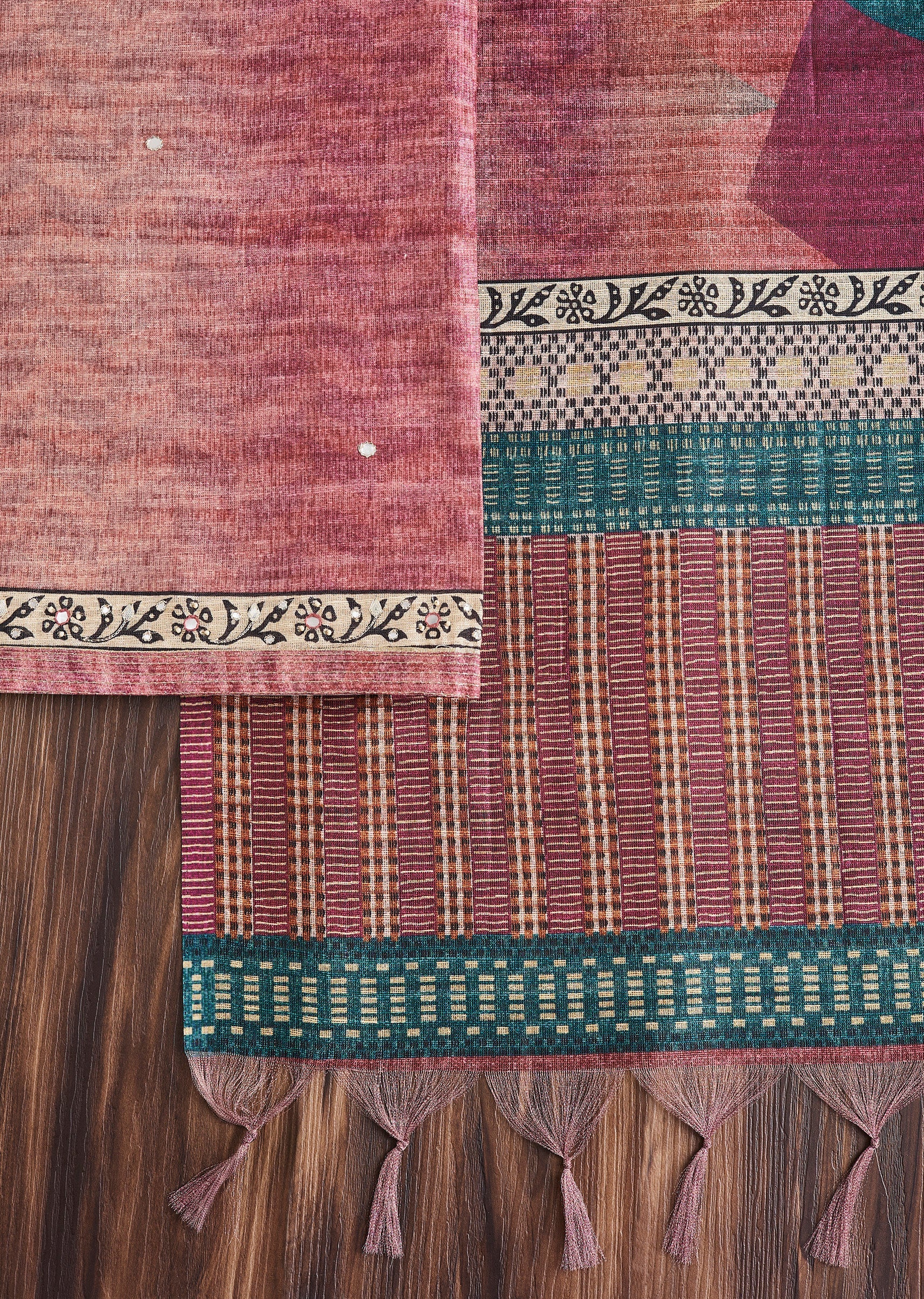 Rose Pink Dola Silk Printed Unstitched Suit Set - Image 3