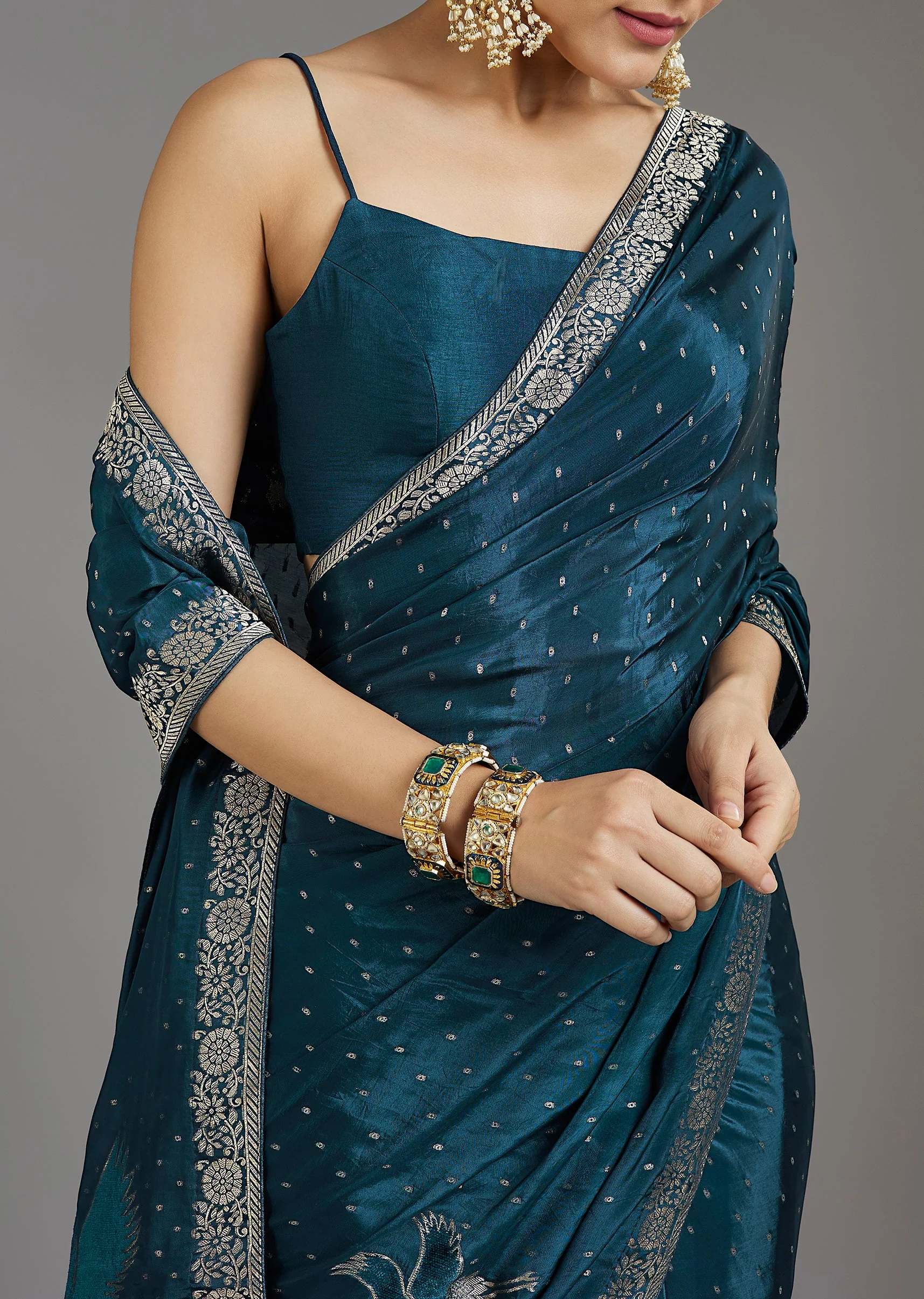 Royal Blue Dola Silk Saree - Image 2
