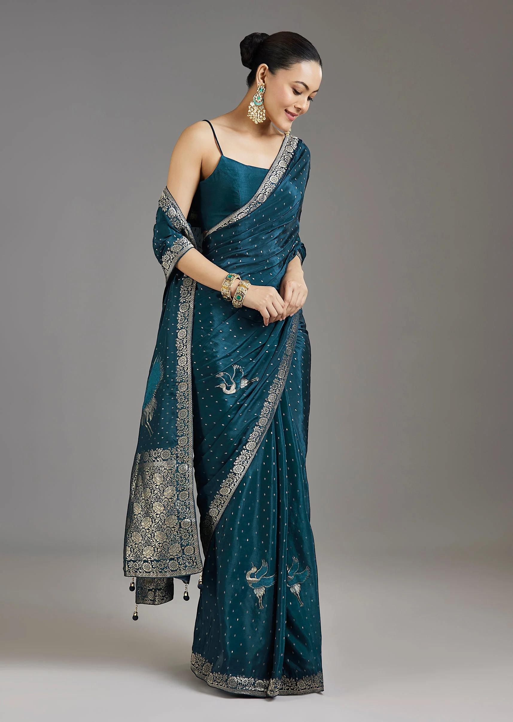 Royal Blue Dola Silk Saree - Image 3