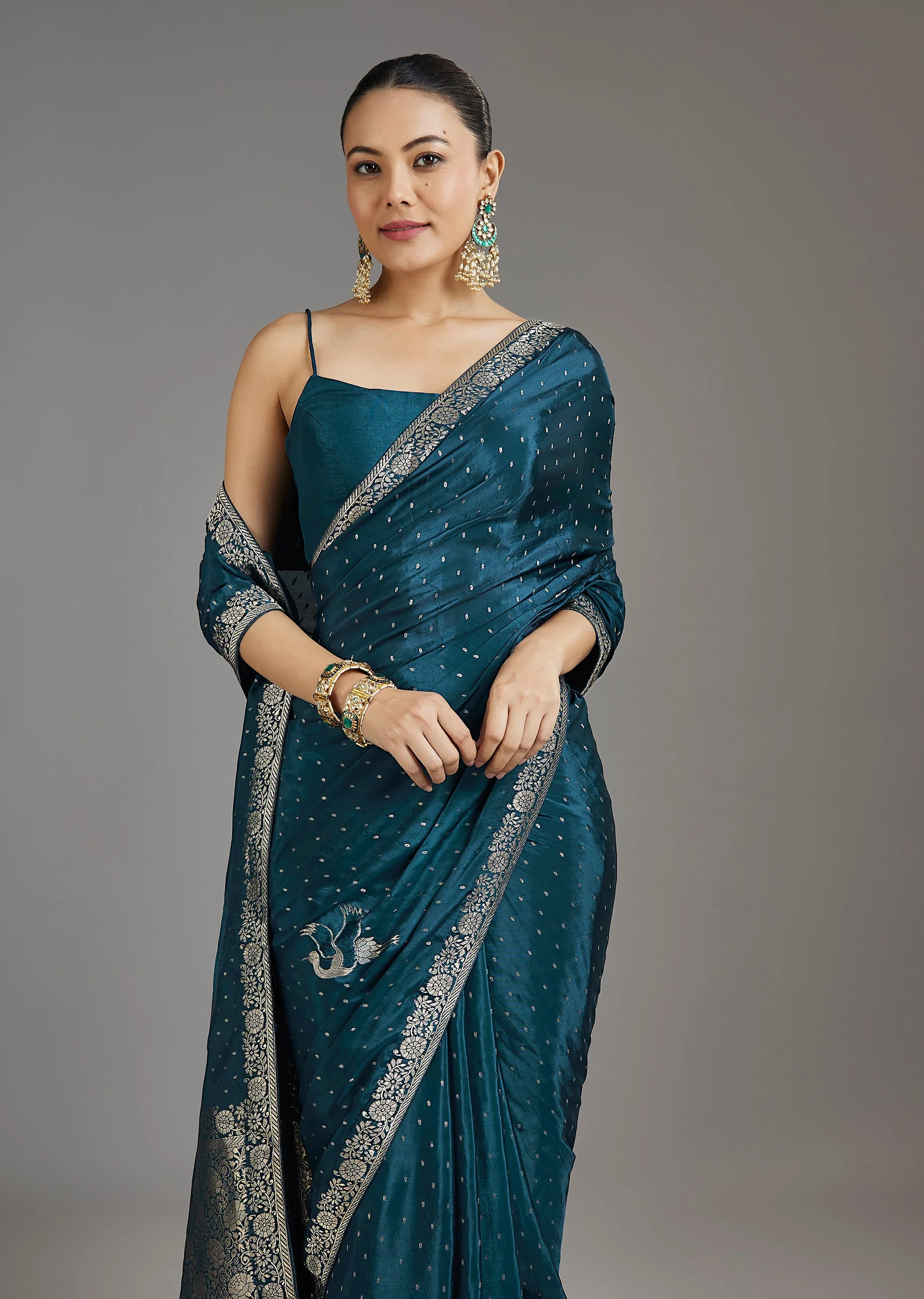 Royal Blue Dola Silk Saree - Image 5